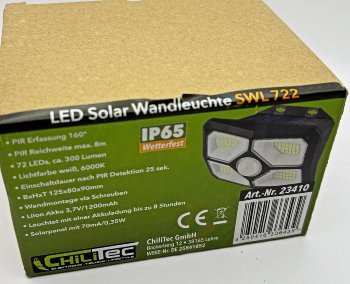 LED Solar Wandleuchte "SWL 722", PIR Bewegungsmelder, 72 LEDs, IP65