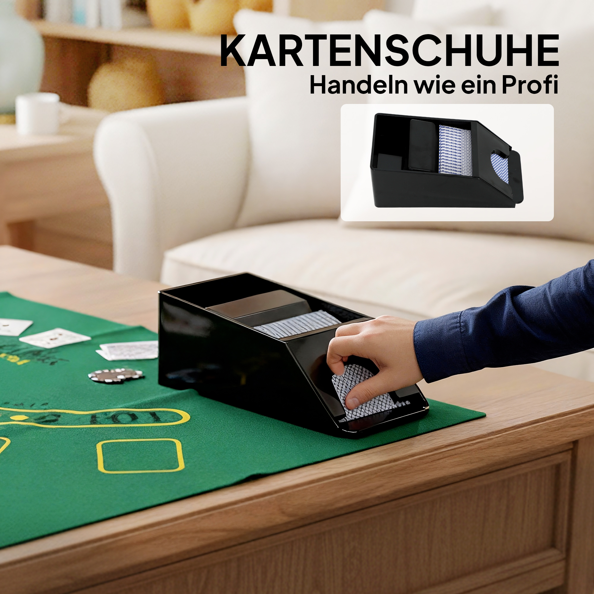 Poker-Set, 300 Chips, Würfel, 2 Kartendecks, Zubehör, Koffer, für 8 Spieler