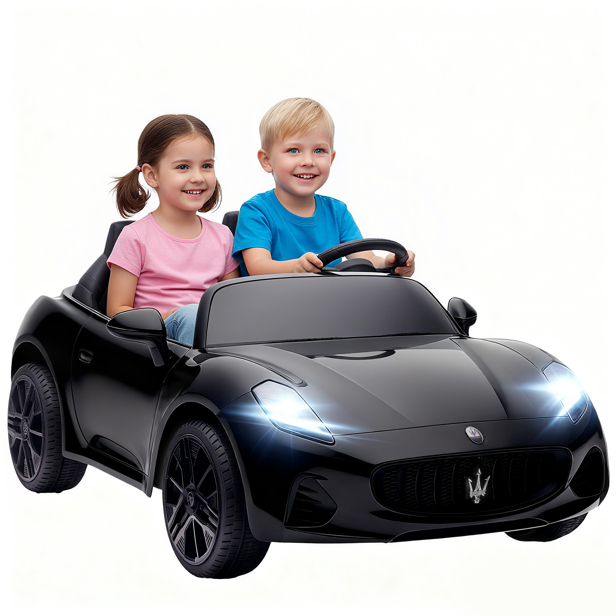 Maserati Elektroauto für Kinder, 2-Sitzer, 12V Batteriebetrieb, Fernbedienung, LED-Lichter, Musikfunktion, Schwarz Maserati Elektroauto für Kinder, 2-Sitzer, 12V Batteriebetrieb, Fernbedienung, LED-Lichter, Musikfunktion, Schwarz