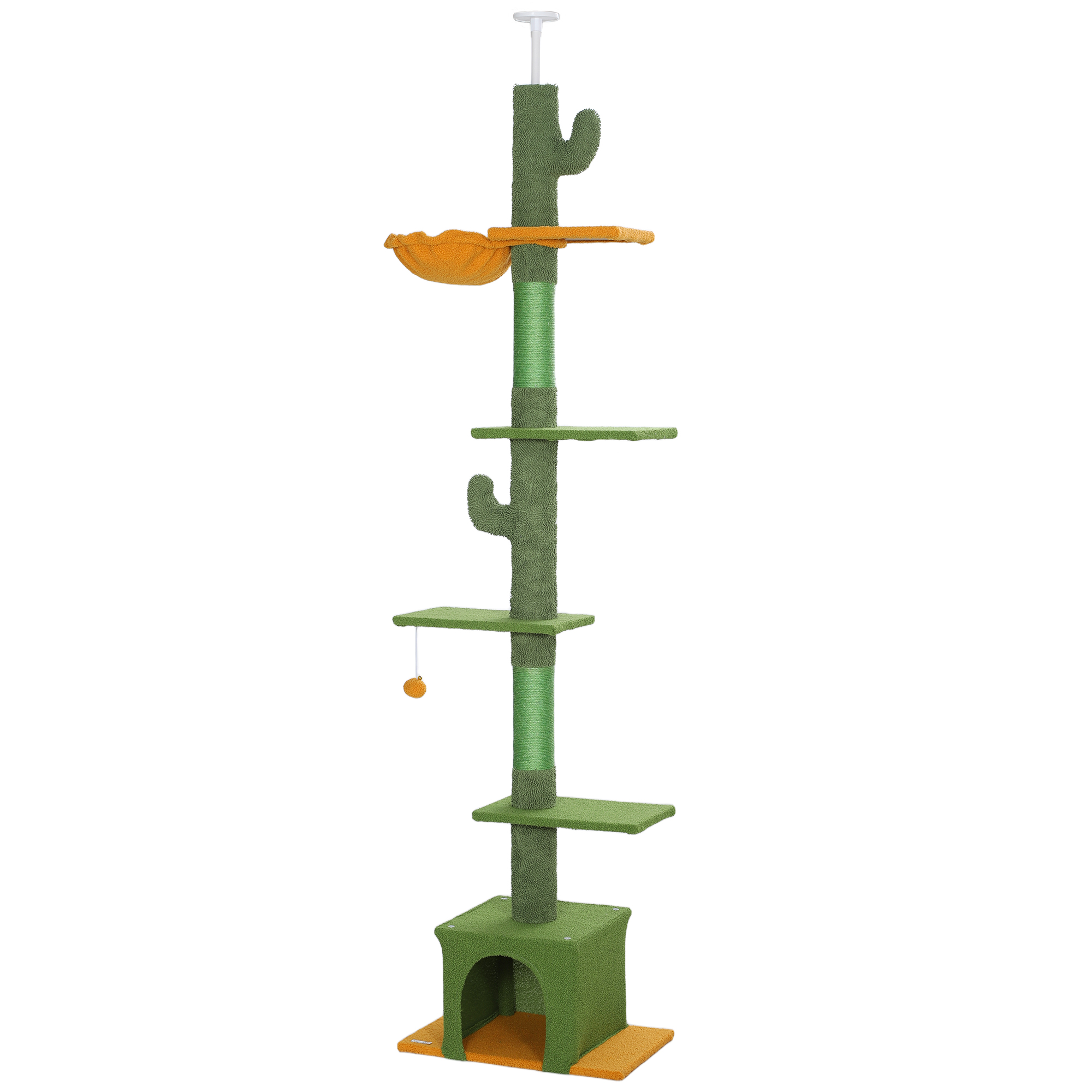 höhenverstellbarer Kratzbaum 230-275 cm, platzsparend, Spielzentrum mit Hängematte, Grün