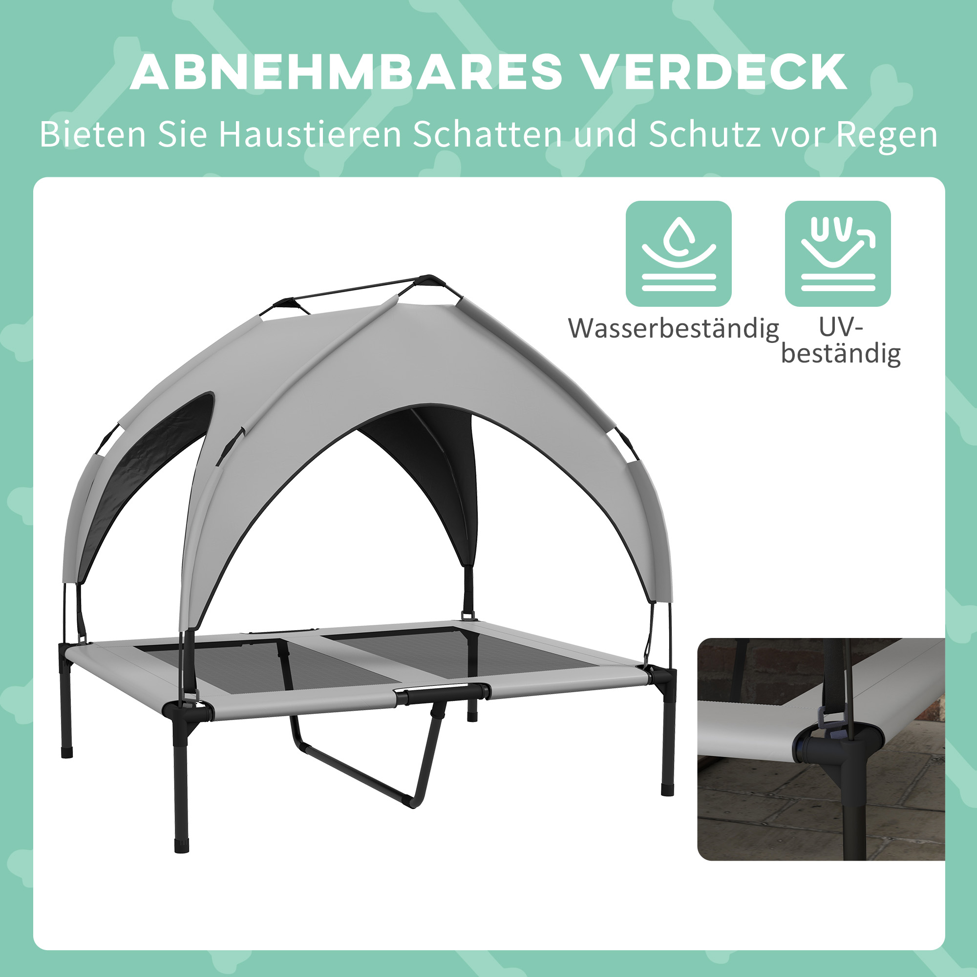 Hundebett mit Dach, atmungsaktiv, wasserabweisend, bis 30 kg, 91 x 76 x 89 cm, Hellgrau