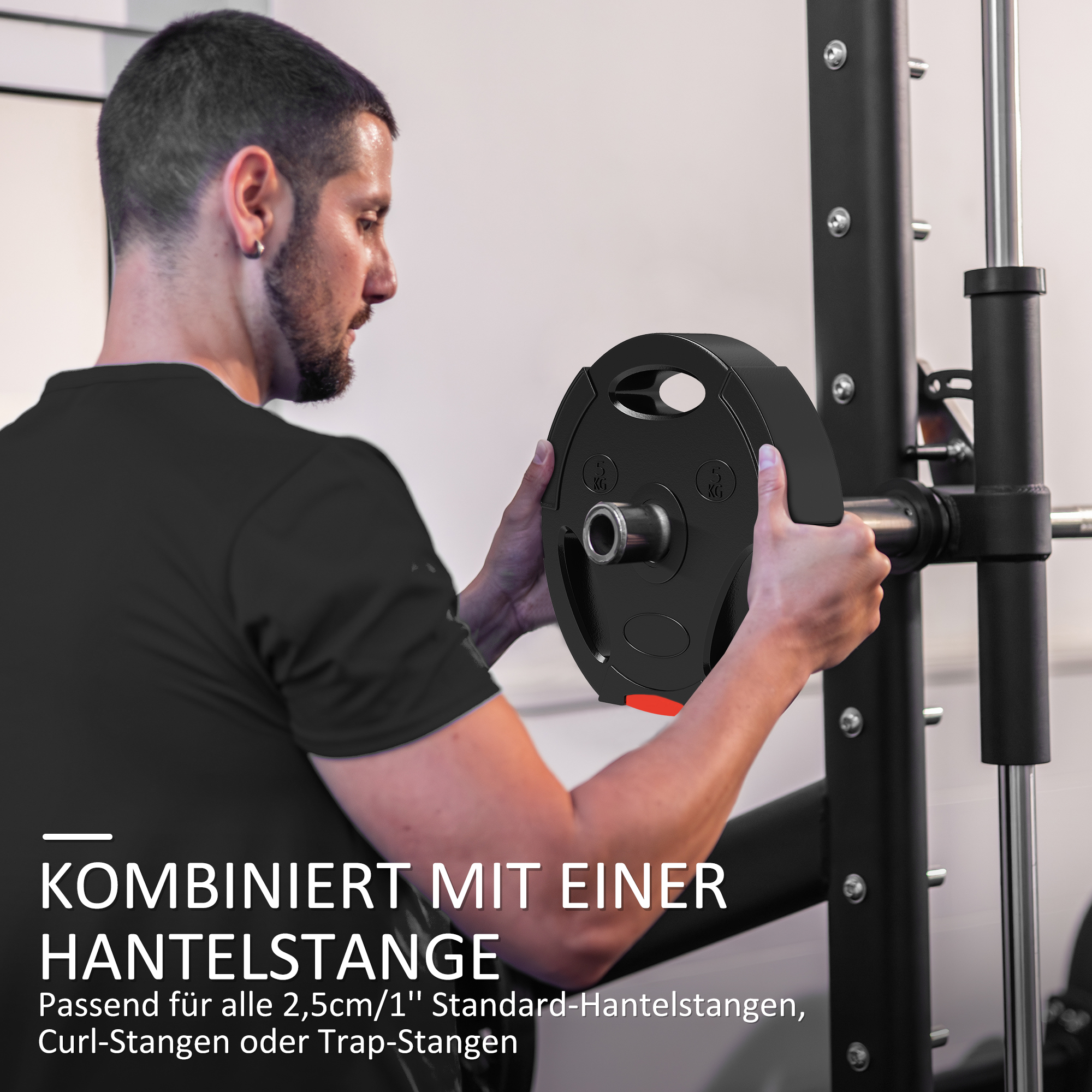 4er Gewichtsplatten-Set für Training, Fitnessstudio, Heimtraining, Stärke-Training, 2 x 7,5 kg und 2 x 5 kg, Schwarz