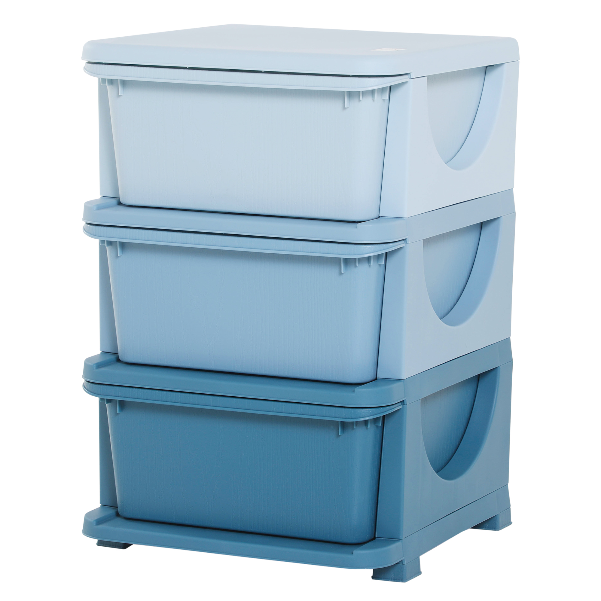 Aufbewahrungsboxen für Kinder, 3 Schubladen, abgerundete Kanten, erhöhtes Design, 37x37x56,5 cm, Blau