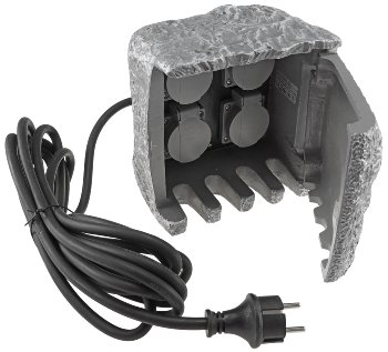Gartensteckdose "Stone", 4-fach, 250V/16A, IP44, inkl. 5m Zuleitung