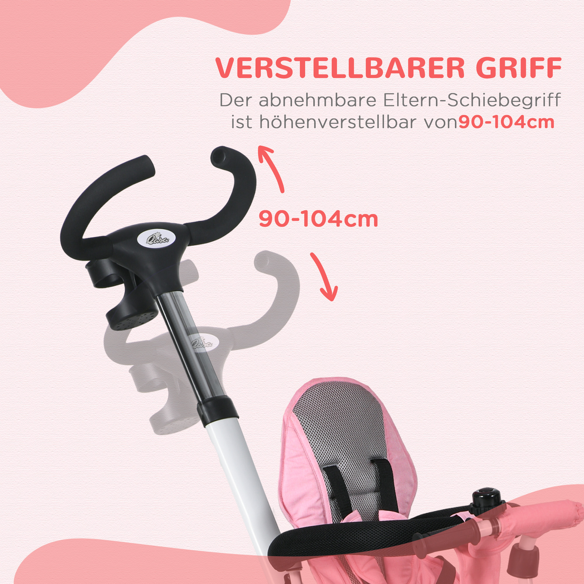 6-in-1 Kinderdreirad mit Schiebestange, Dach, Gurt, Ablagekorb, 18+ Monate, Rosa