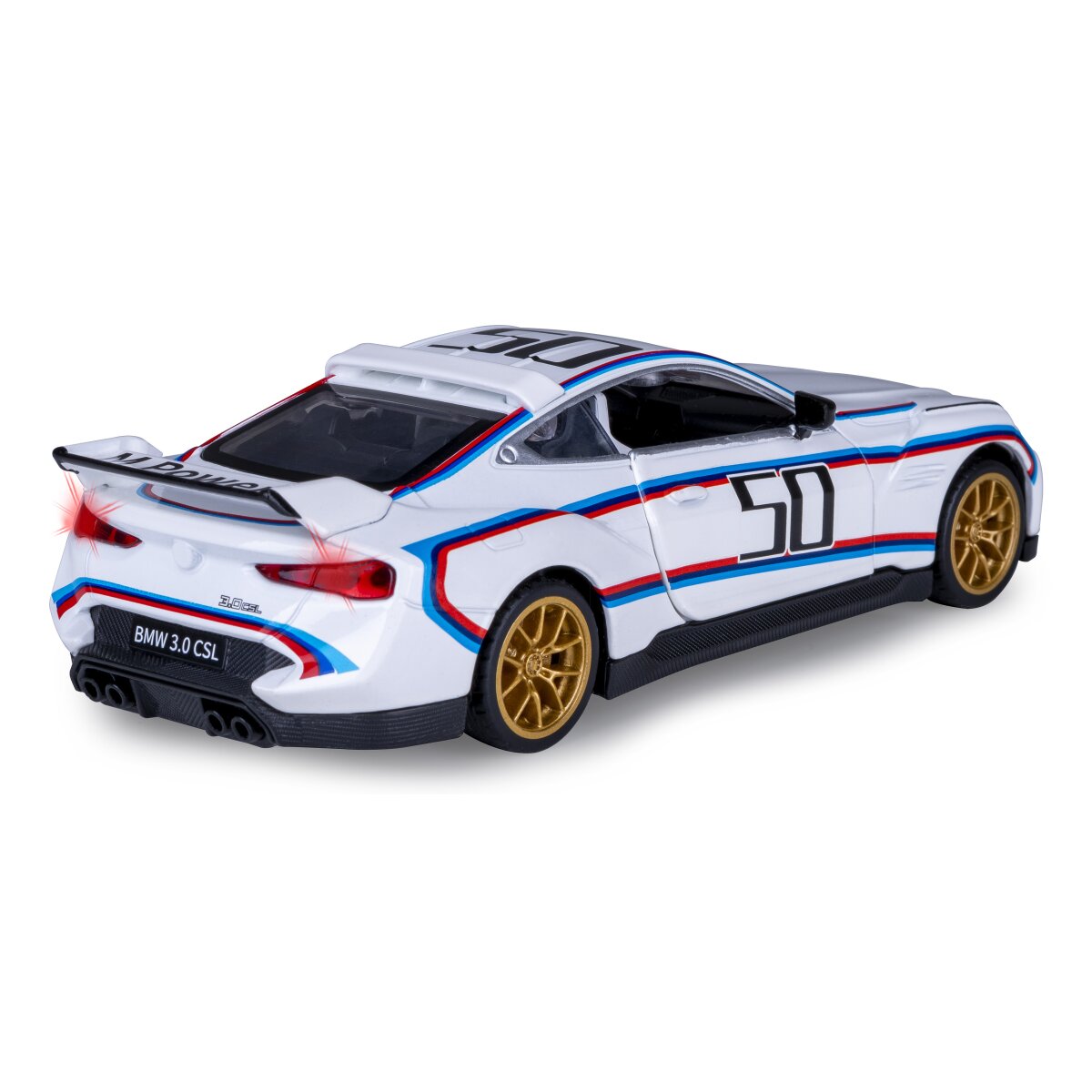 BMW 3.0 CSL Diecast 1:34 weiß inkl. Knopfzellen