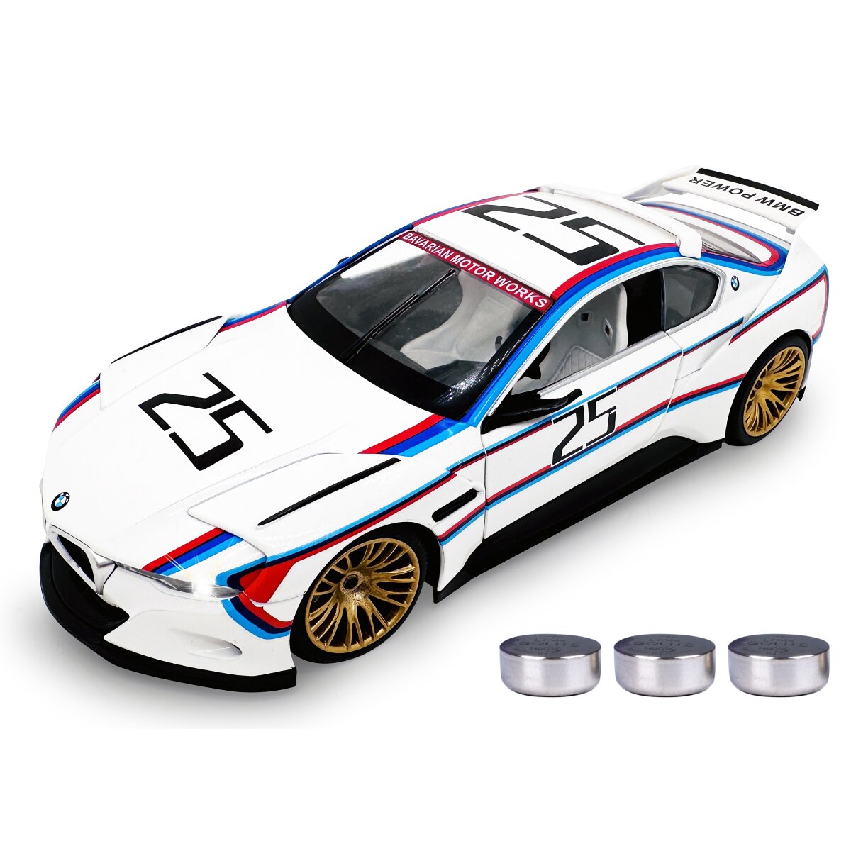 BMW 3.0 CSL Hommage R Diecast 1:24 weiß inkl. Knopfzellen
