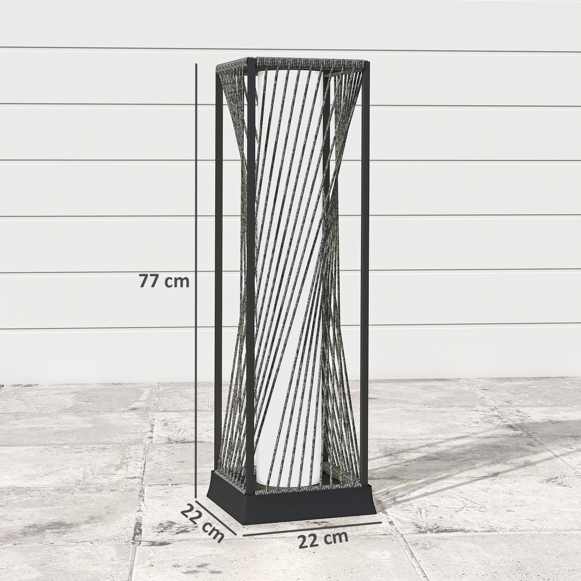 Solar Stehlampe Rattan mit Lichtsensor 25 LED Solarlampen im Boho-Stil IP44 Spritzwassergeschützt Schwarz+Grau