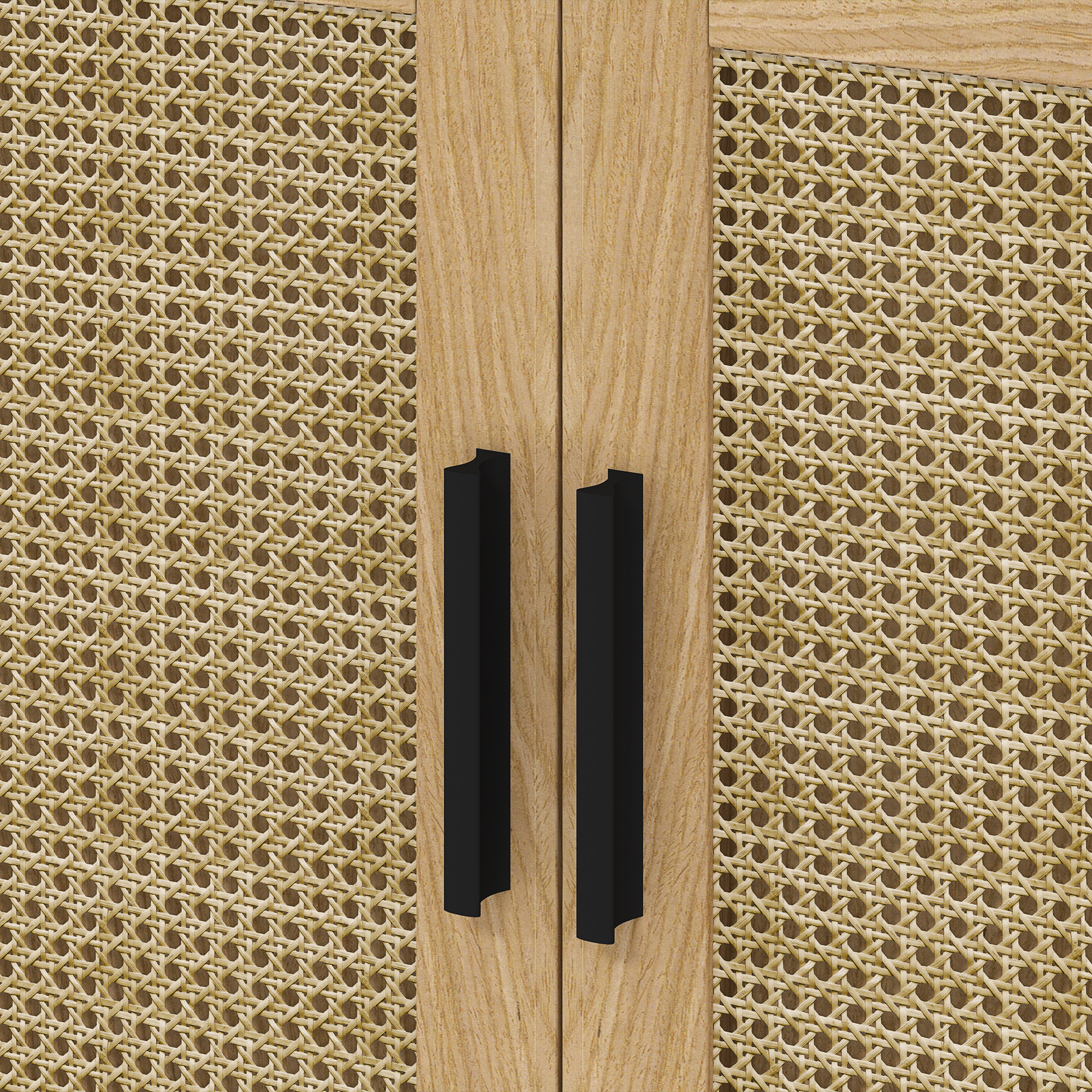 Badezimmerunterschrank, im Boho-Design, Badezimmerschrank, Rattan-Elemente, mit U-Ausschnitt, Eiche