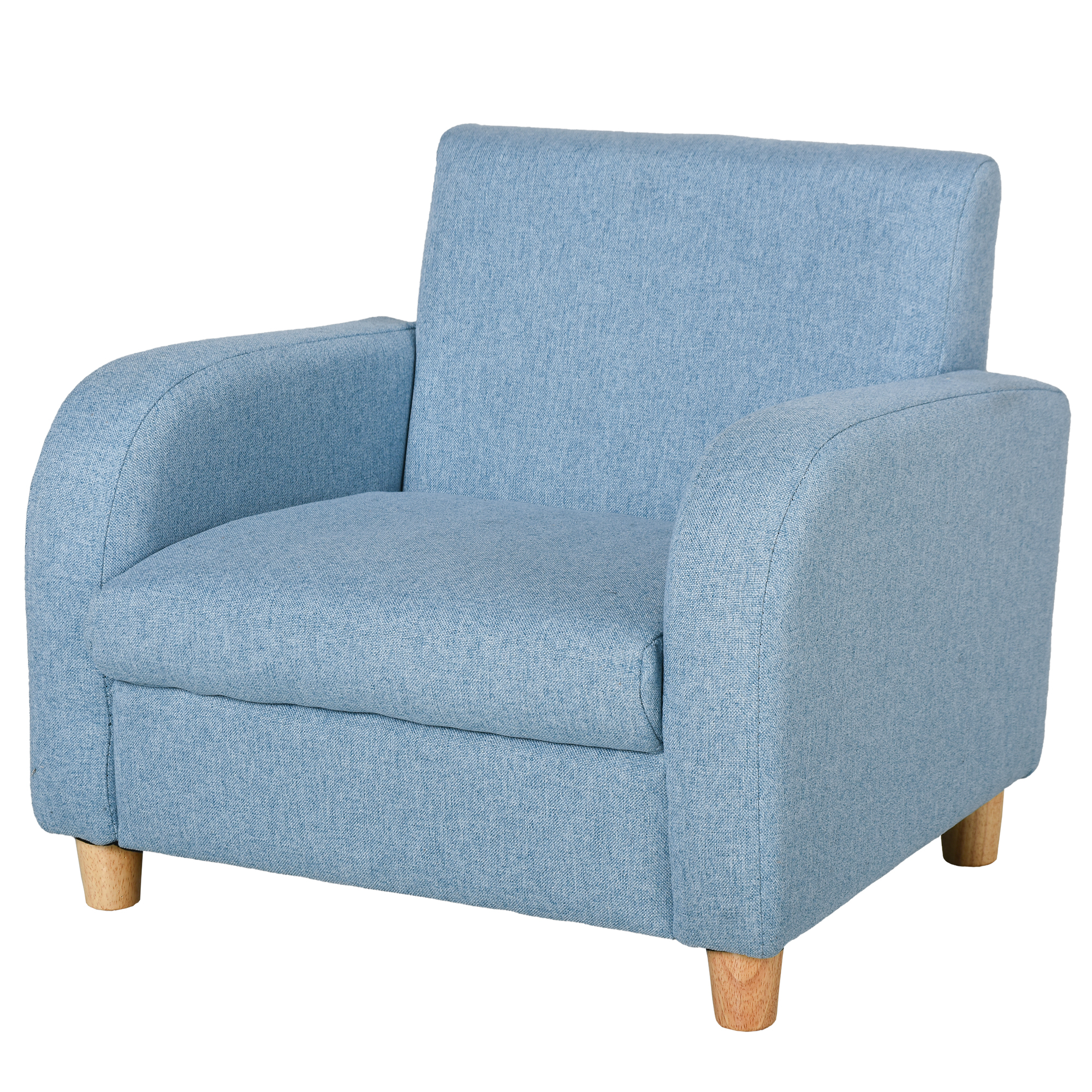 Kindersessel Kindersofa mit dickem Schaumstoff und dicken Sitzkissen Kindercouch Stuhl Liegesofa mit Anti-Rutsch-Füßen für 3-5 Jahre Kinder Holz Leinen Schaumstoff Blau 49x45x44,5 cm