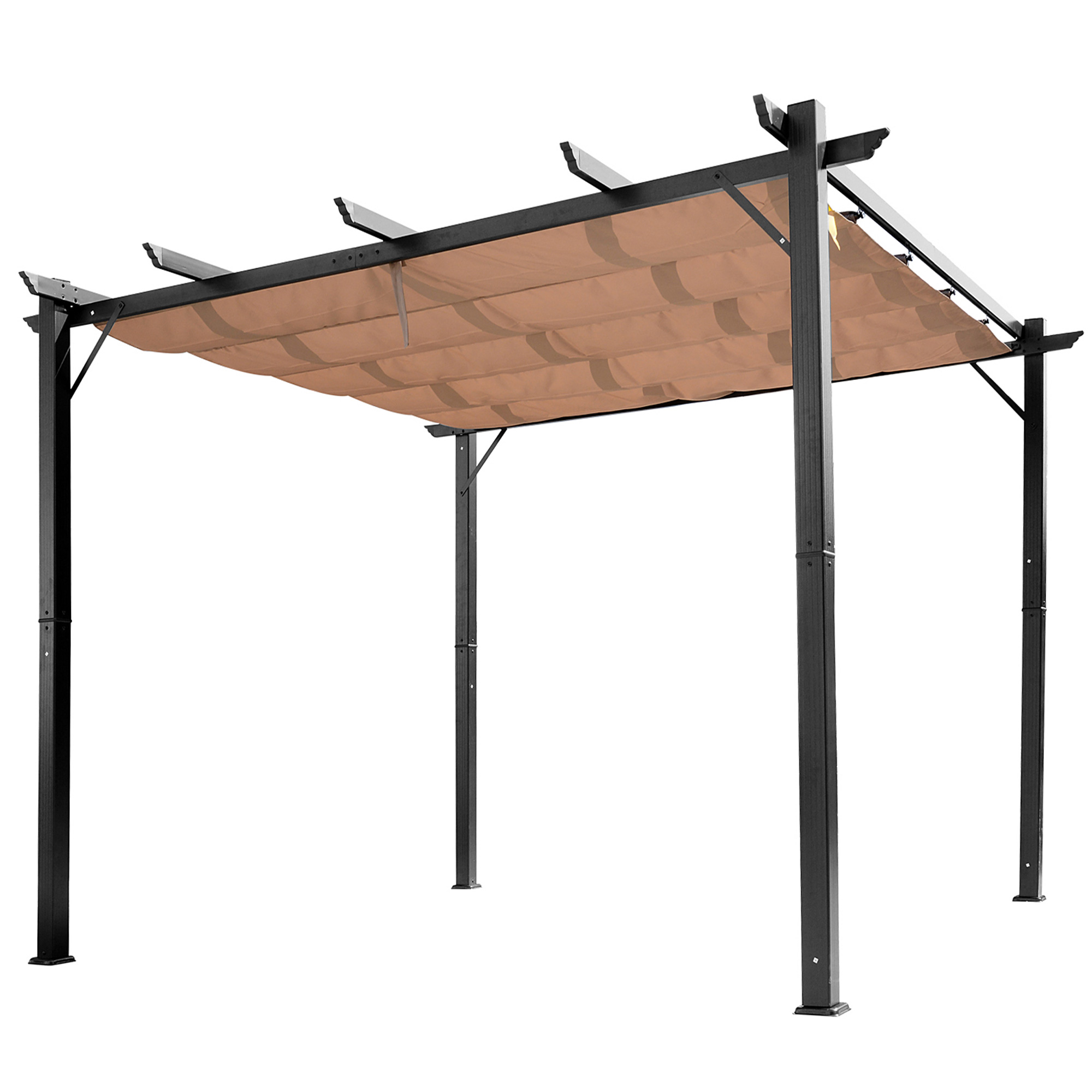 Pergola Pavillon mit einstellbarem Stoffdach 3 x 4 m Terrassen-Vordach Aluminium Sonnenschutz Überdachung Terrasse Garten Grau+Braun