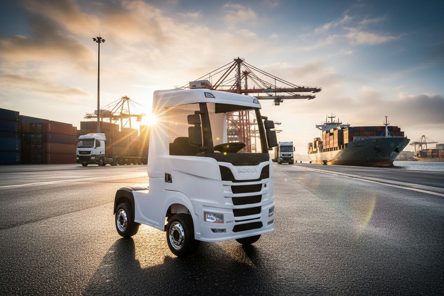 Kinderfahrzeug SCANIA R Series 4 Motoren - mit Hänger - weiß