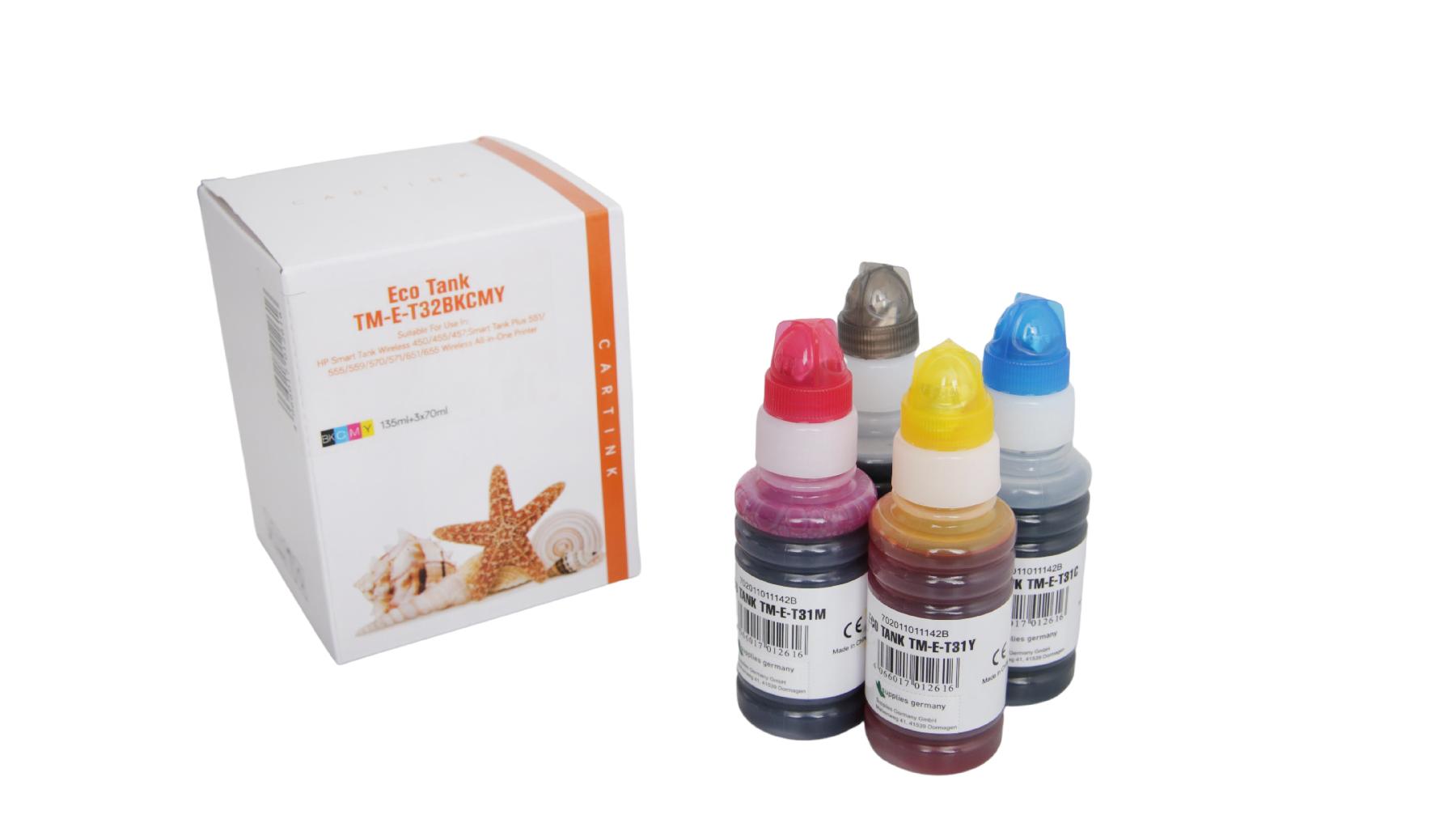 Multipack 32XL alternativ Eco Tank Nachfüllflasche für HP / 1VV24A/1VU26A28A / BK135ml / CMY70ml Multipack 32XL alternativ Eco Tank Nachfüllflasche für HP / 1VV24A/1VU26A28A / BK135ml / CMY70ml