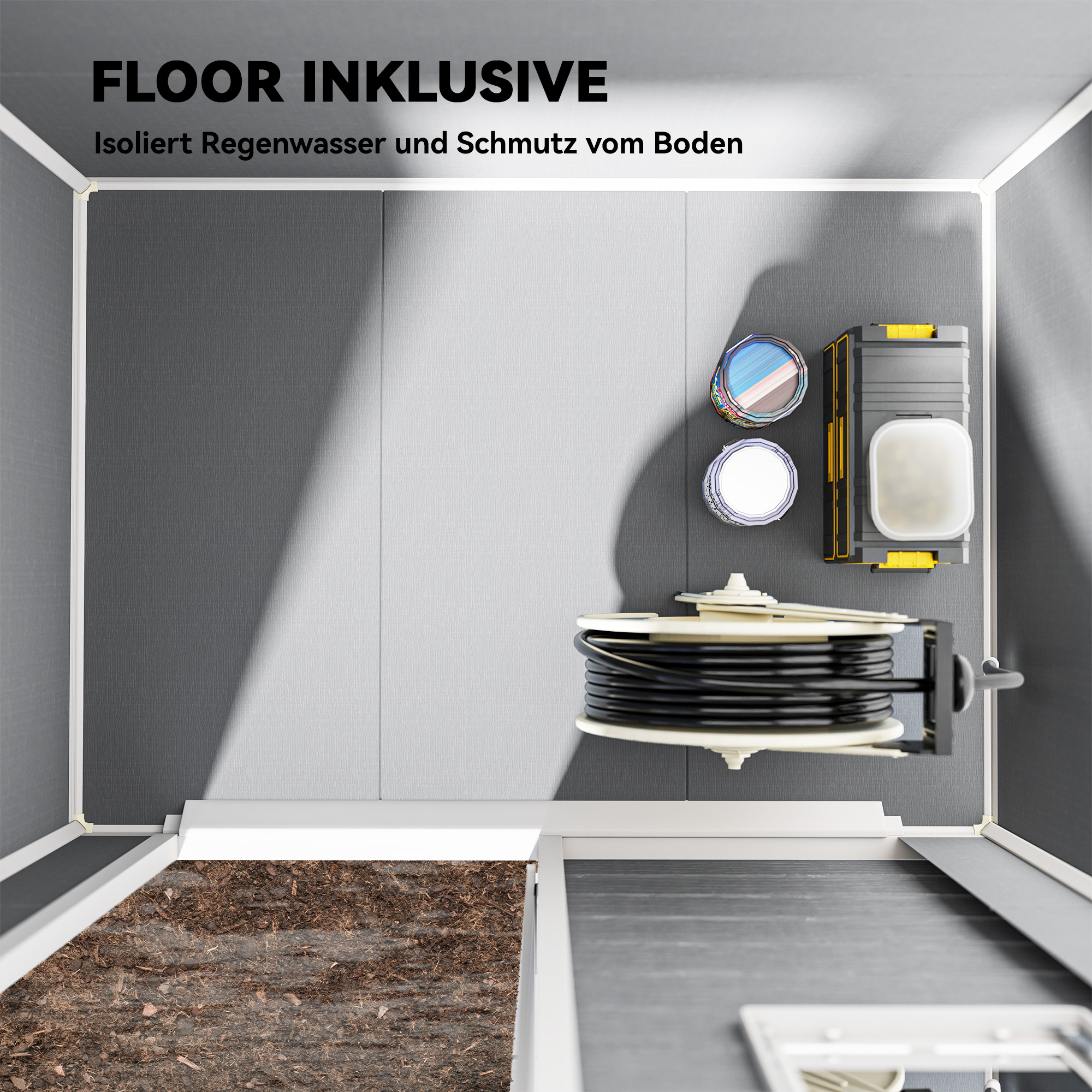 Gerätehaus 1,9m² 182 x 121 x 200cm Geräteschuppen mit Satteldach Boden Abschließbarer Tür