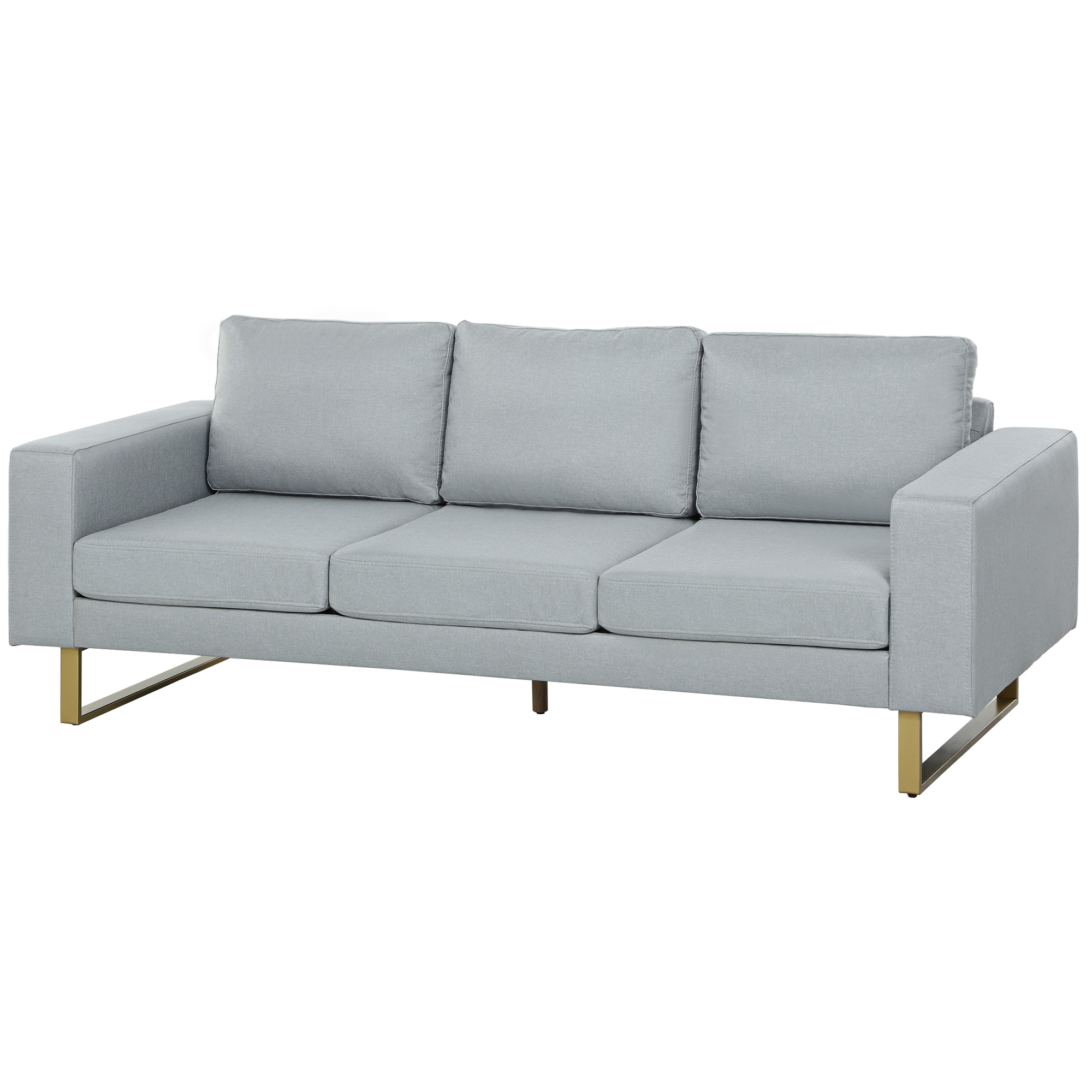 3-Sitzer-Sofa, Couch mit Vollholzrahmen, Metallbeine, schlichtes Design, Hellgrau