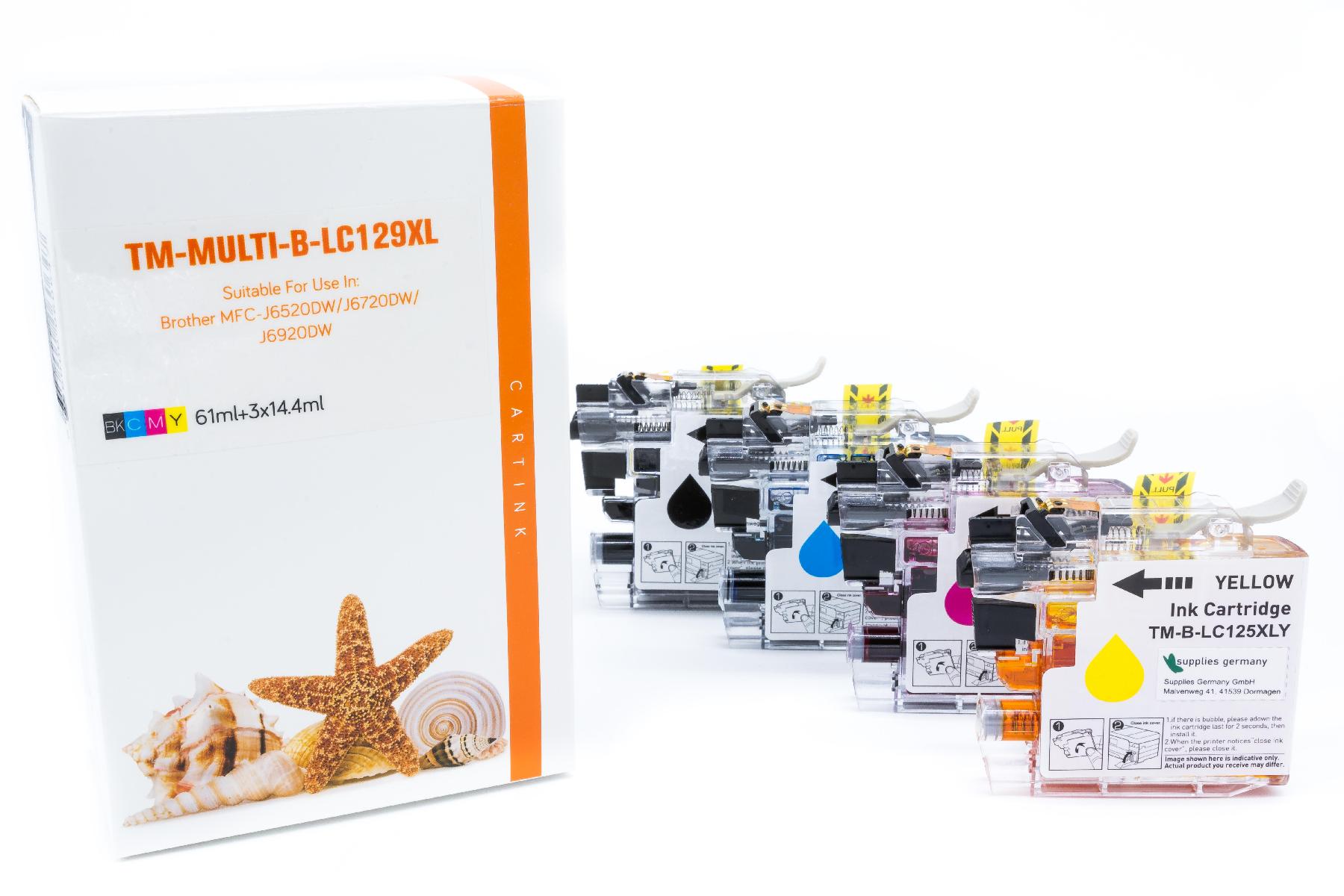 Multipack LC129XL alternativ Tinte für Brother / LC129XLVALBPDR / BK2400 Seiten / C,M,Y1200 Seiten Multipack LC129XL alternativ Tinte für Brother / LC129XLVALBPDR / BK2400 Seiten / C,M,Y1200 Seiten
