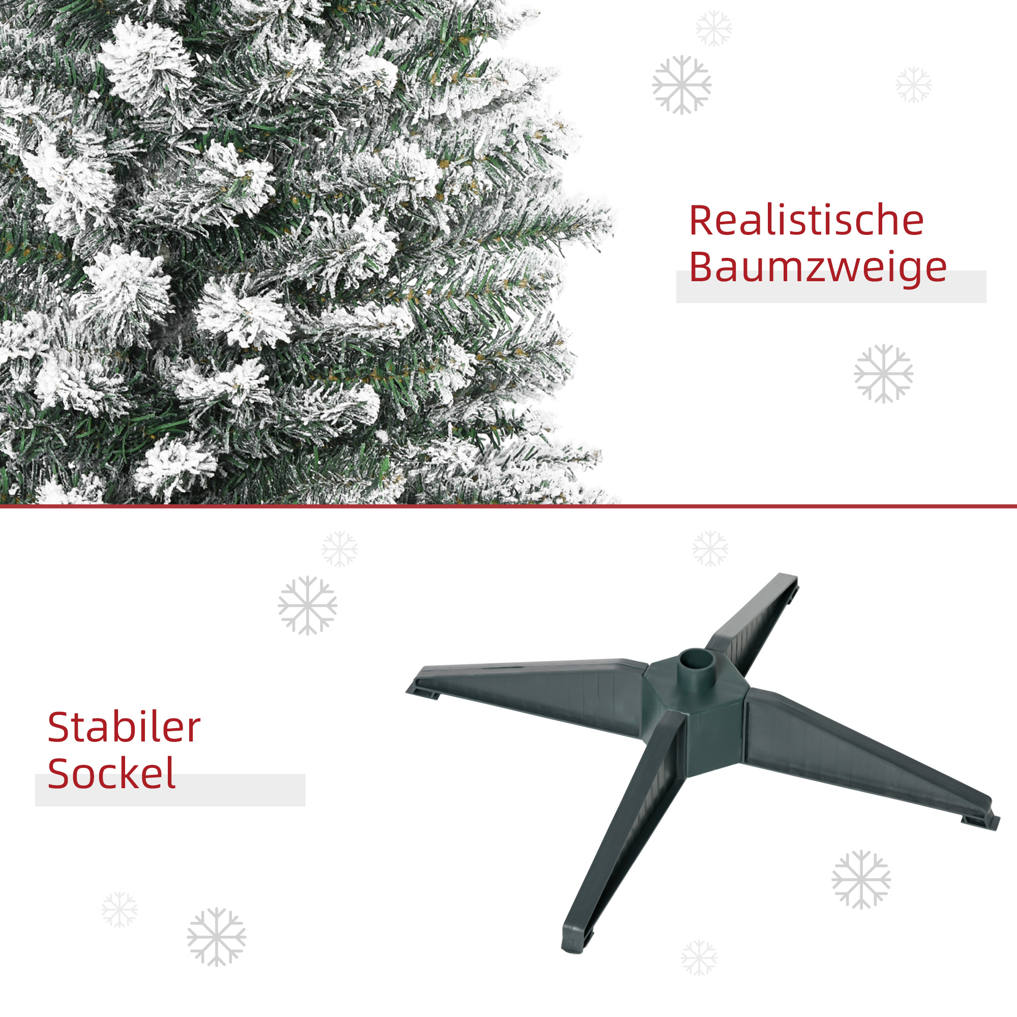 Künstlicher Weihnachtsbaum, 210 cm, beschneite PVC-Zweige, klappbar, Metallständer, Grün/Weiß