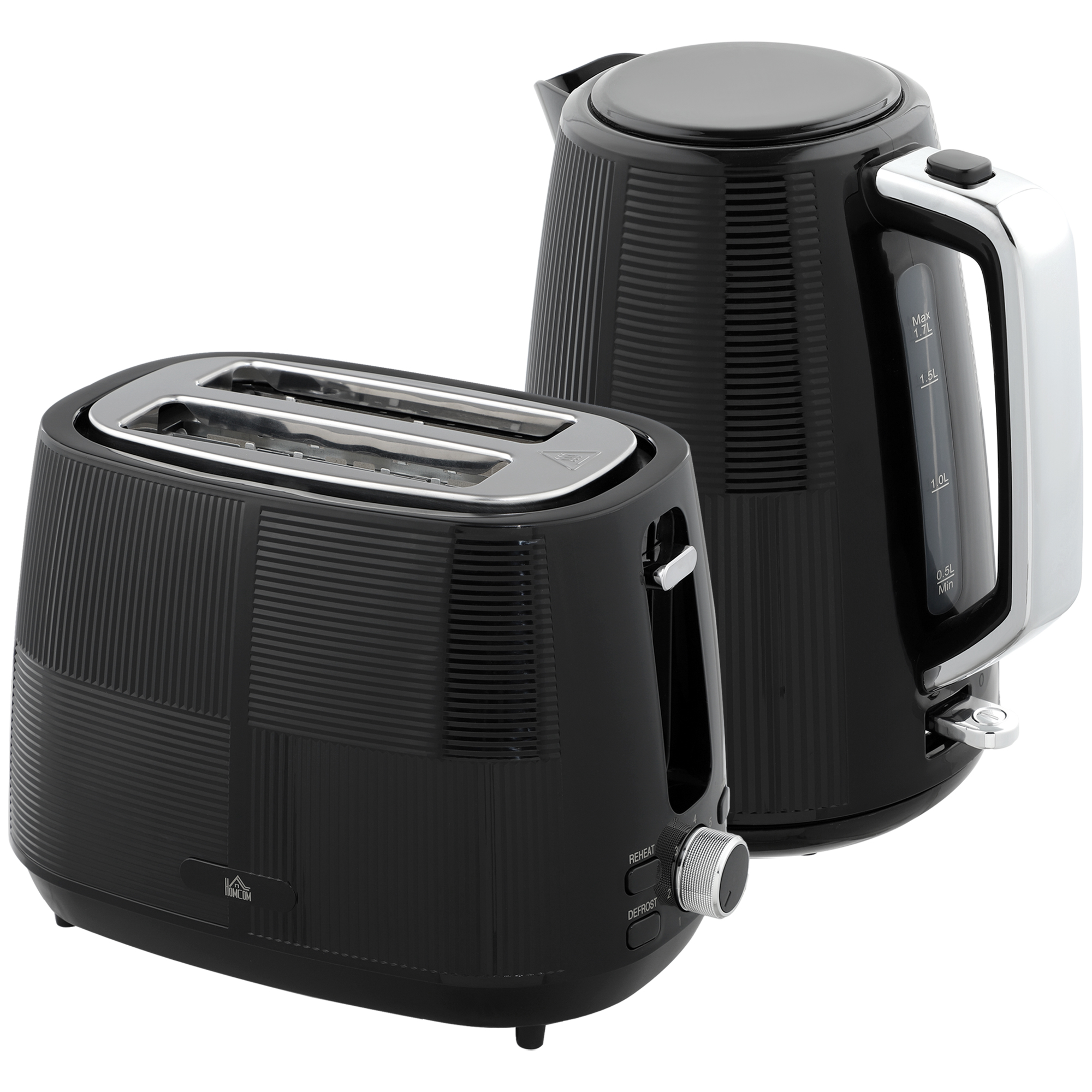 Wasserkocher- und Toaster-Set, 1,7 L, verschiedene Funktionen, Edelstahl, Schwarz