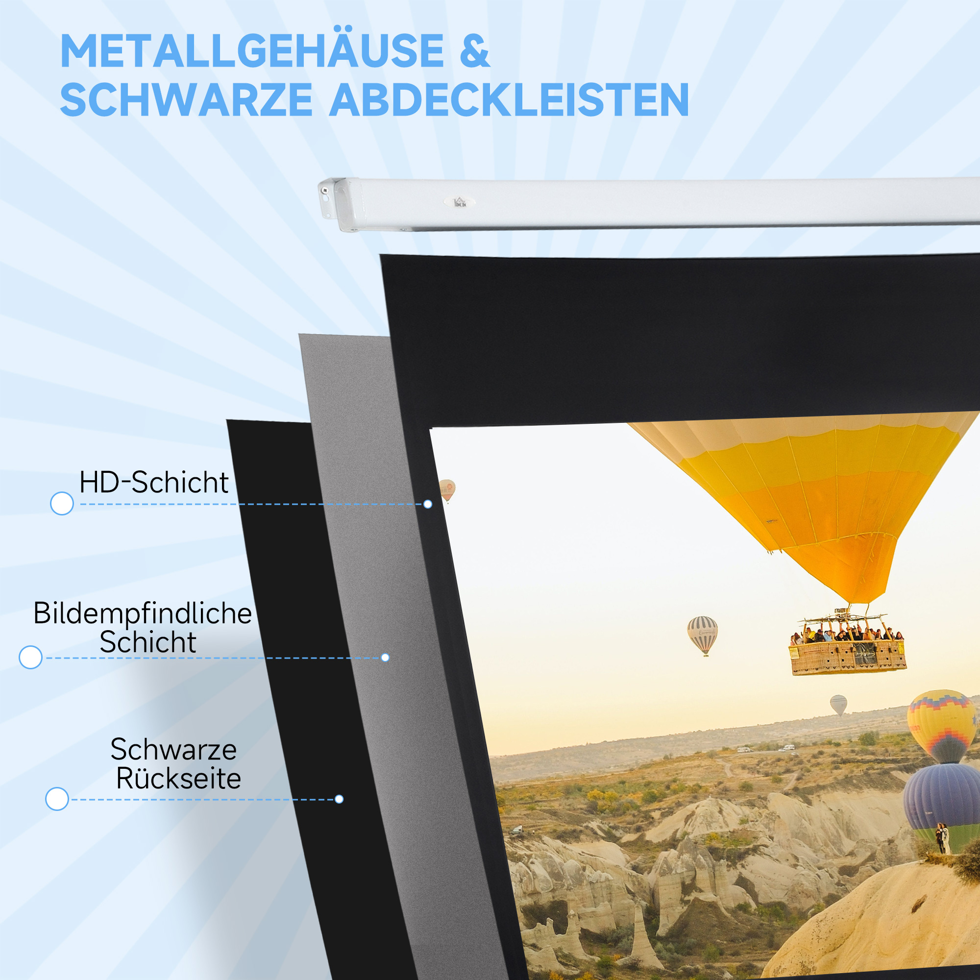 Beamer-Leinwand, Projektionsleinwand, 16:9, 84 Zoll, Fernbedienung, Motor