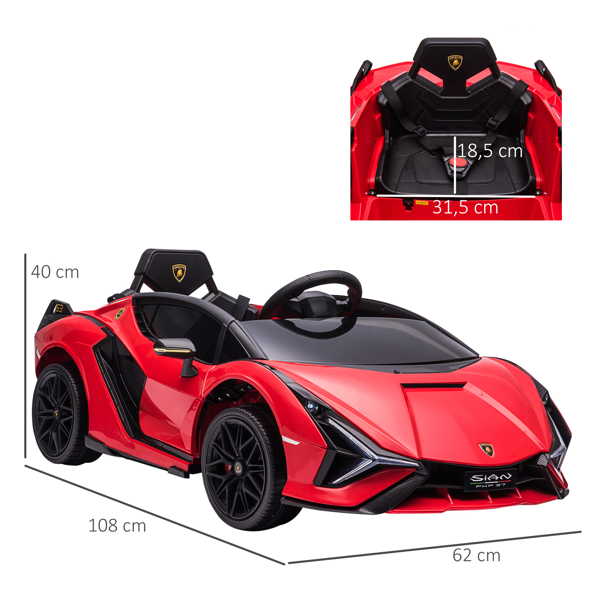 Kinderfahrzeug 12V 2 Fahrmodi Lamborghini SIAN SUV-Auto-Spielzeug Elektroauto mit Fernbedienung Musik(MP3/USB) Licht 37-60 Monate Metall Rot 108 x 62 x 40 cm