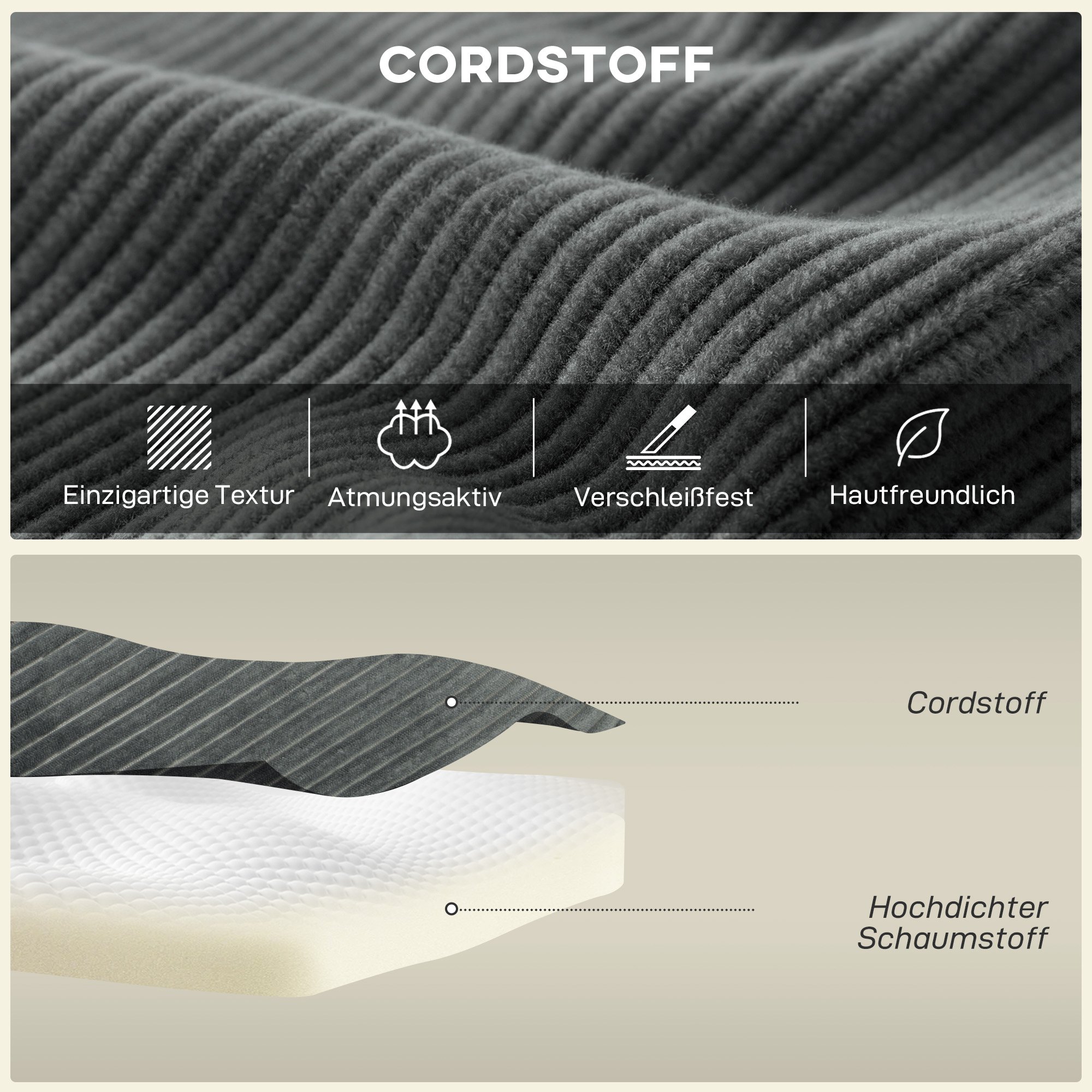 Modulares Ecksofa, L-förmiges Sofa-Bett mit tiefem Sitz, breiten Armlehnen, 2 Kissen, Dunkelgrau