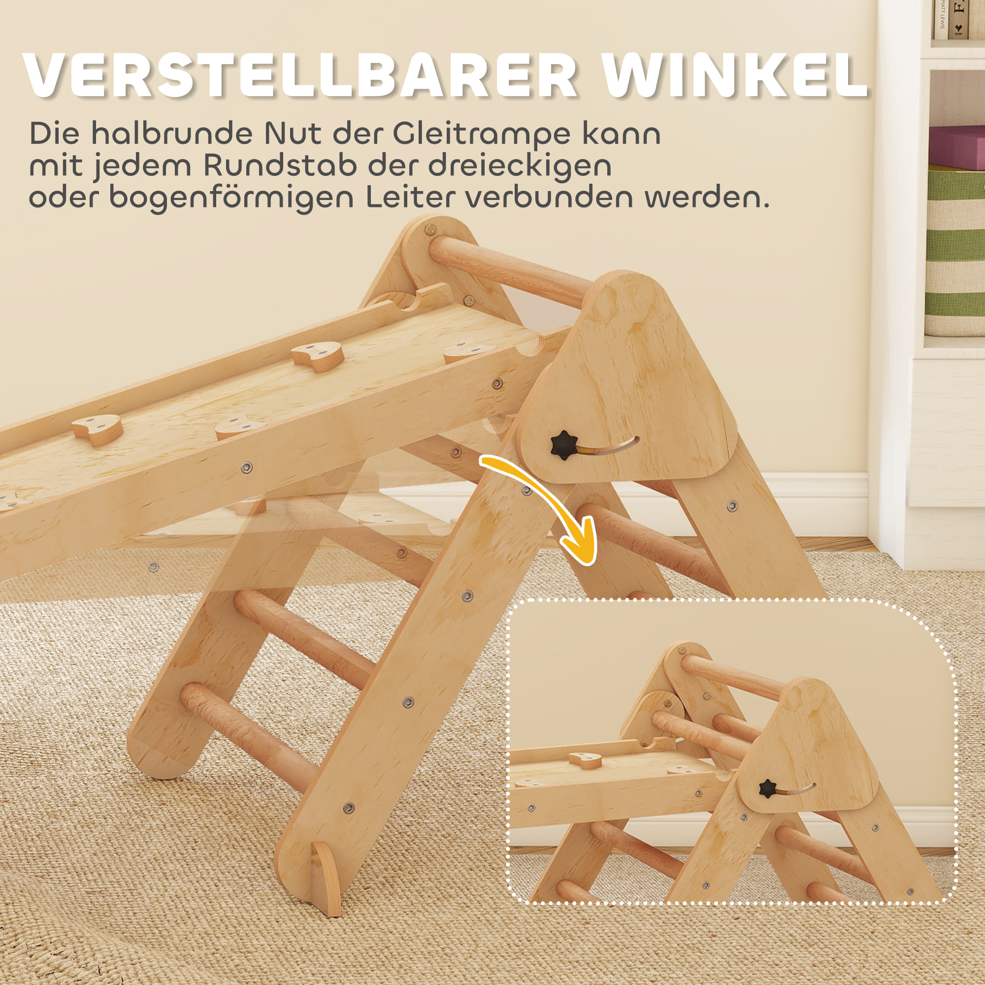 7-in-1 Klettergerüst, Bogenleiter, Dreiecksleiter, Rampe, Kletterwand, Rutsche, für Kinder von 1,5-4 Jahren, zusammenklappbar, Holz