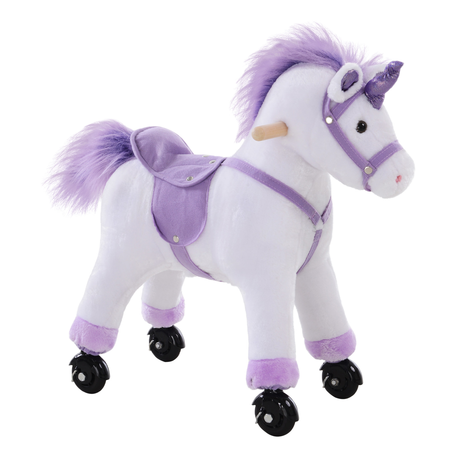 Reitpferd auf Rollen Spielpferd Reittier  Wiehern Plüsch Lila 55 x 23 x 60 cm