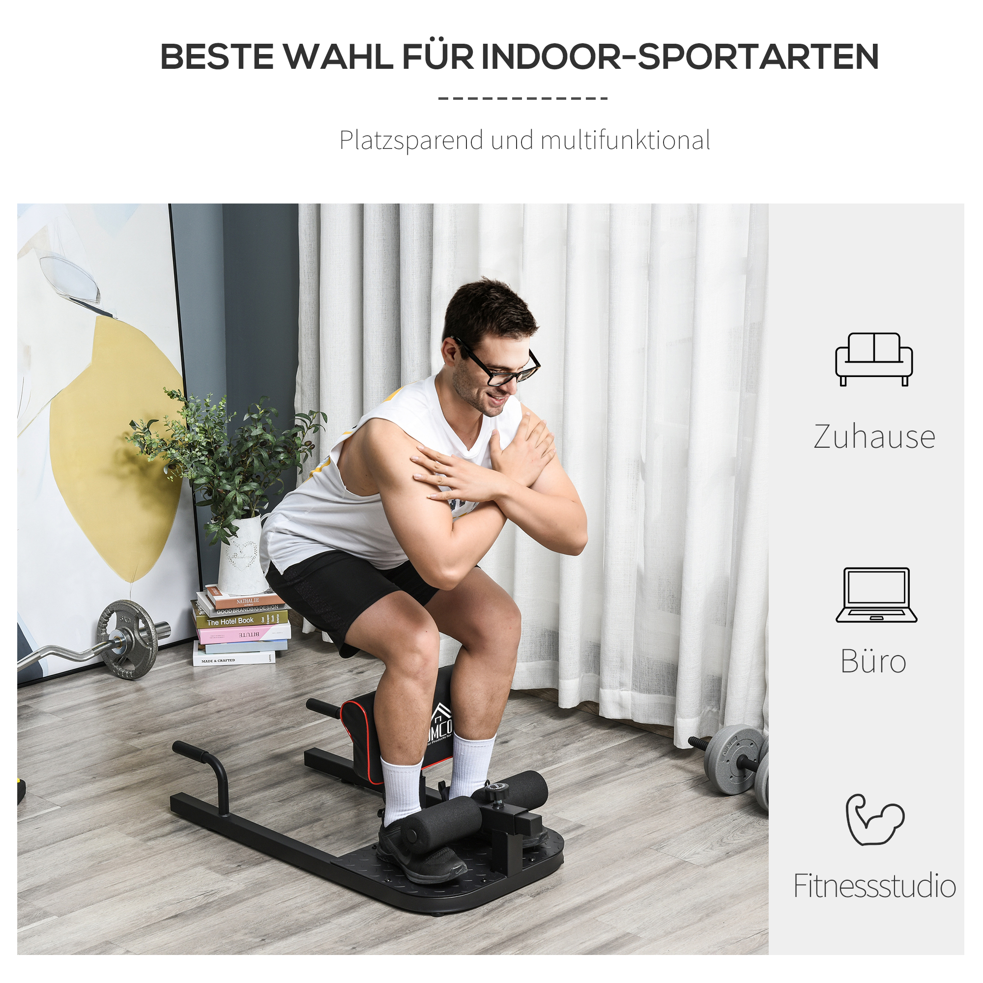 Sissy Squat Kniebeugentrainer Beintrainer Bauch-Gesäß-Trainer 3 in 1 Trainer verstellbar bis 120 kg Stahl Schwarz 50 x 97 x (44,5-56,5) cm