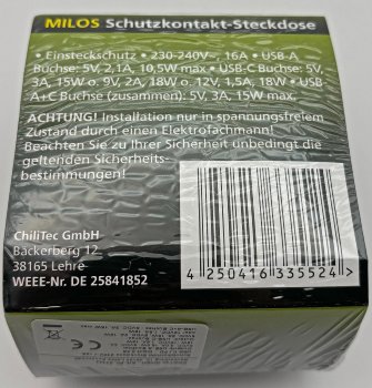 MILOS Schutzkontakt-Steckdose, anthrazit, 230V~/ 16A, Unterputz, USB-C / PD