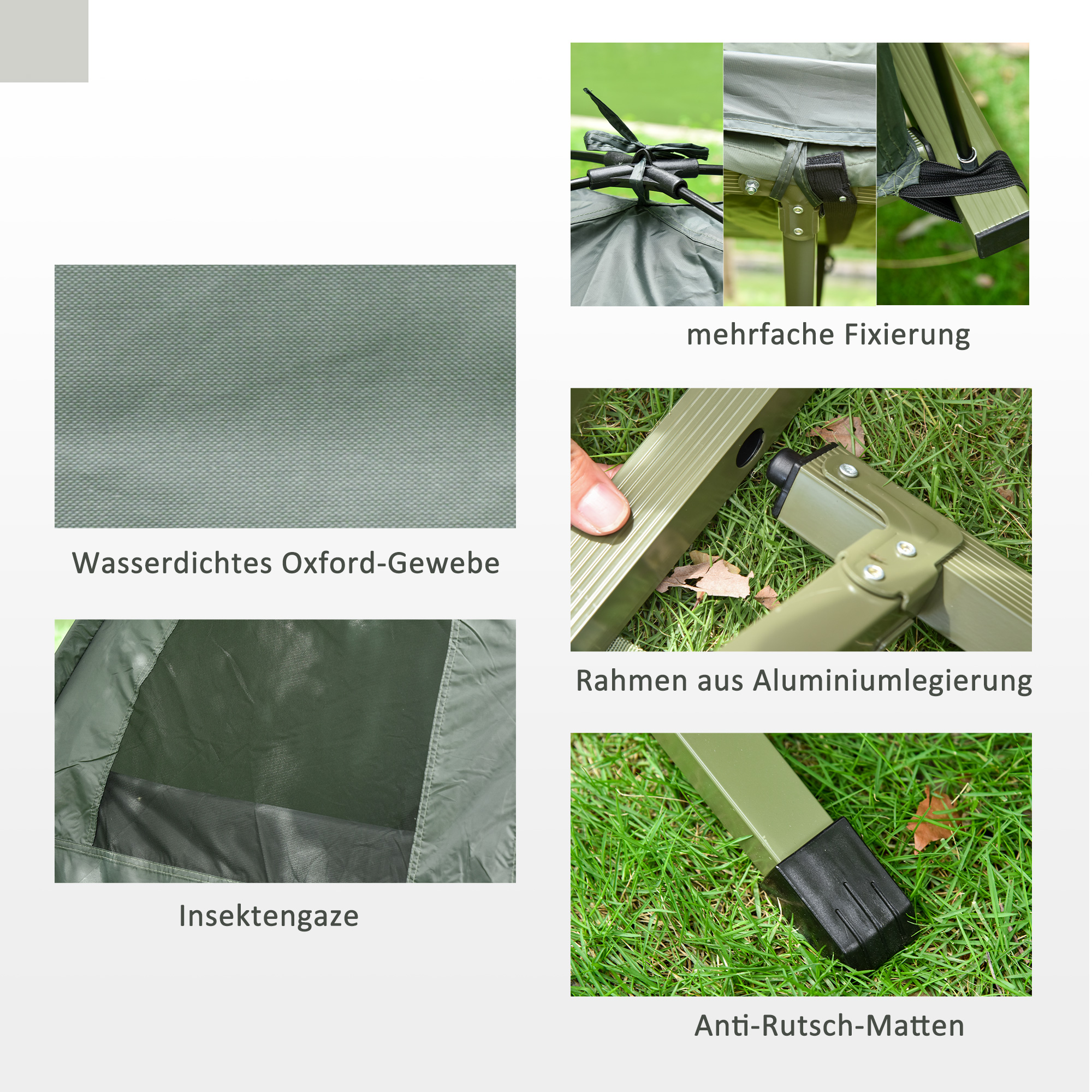 Campingzelt-Set mit Feldbett, Schlafsack und Matratze Dunkelgrün