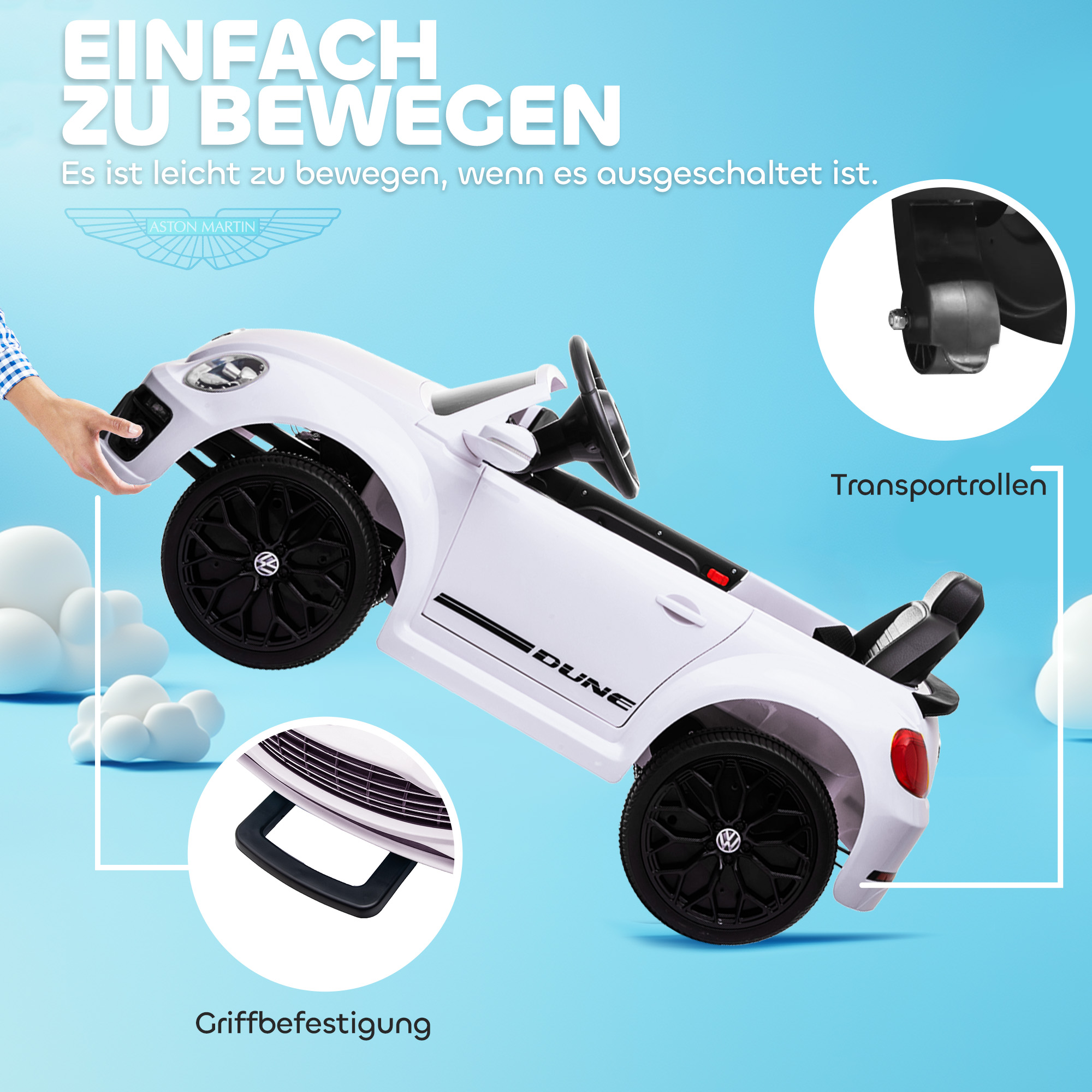 Elektro-Kinderfahrzeug, VW Käfer, 3-5 km/h, mit Fernbedienung & Musik, Weiß