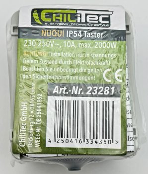 NUQUI Feuchtraum Taster, IP54, Aufputz, 250V~/ 10A