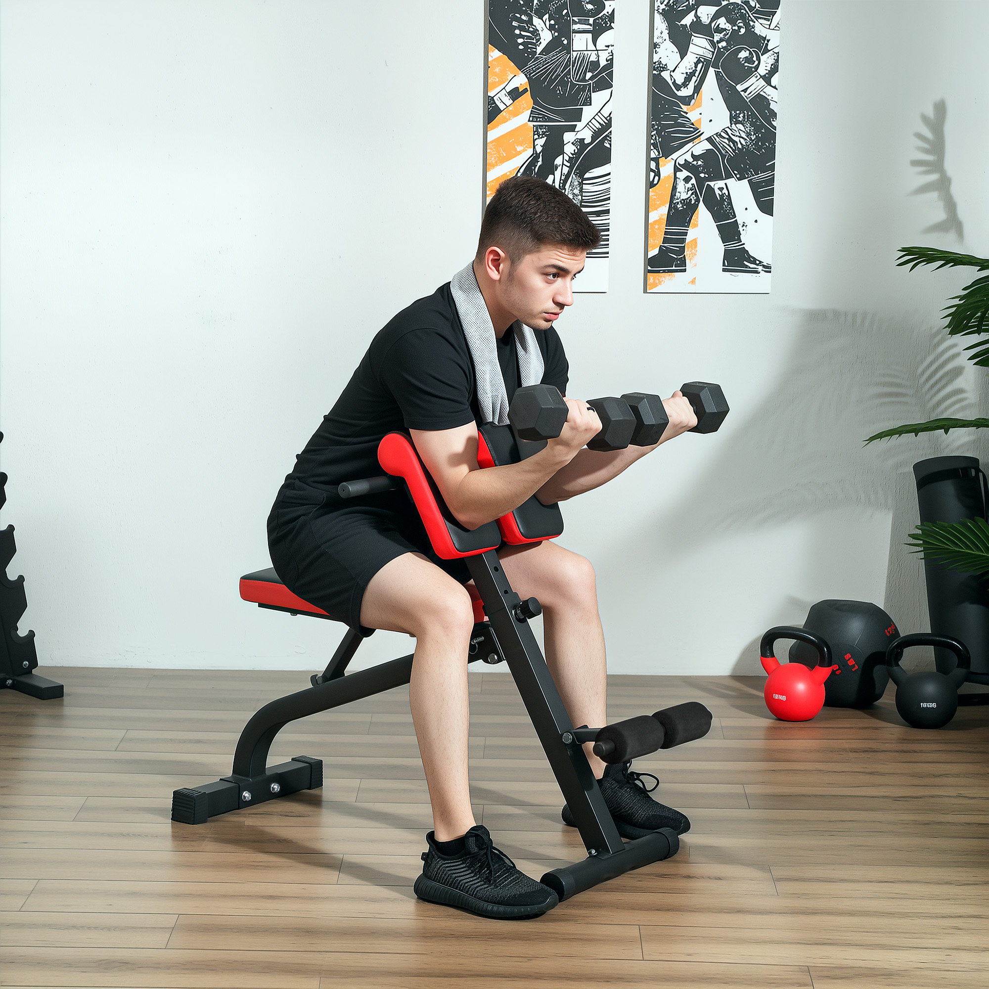 Hantelbank, Multifunktions-Trainingsbank, Klappbar Fitnessbank, bis 120 kg belastbar, Stahl, Schwarz