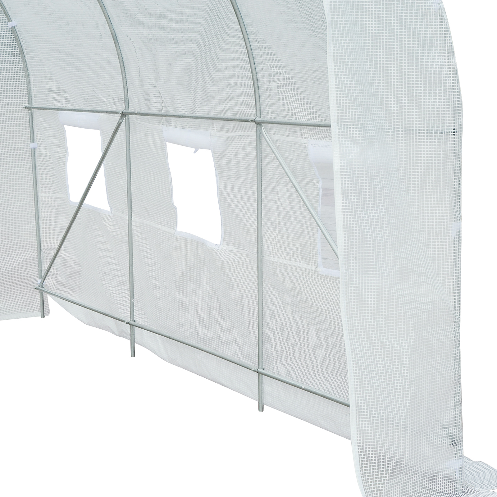 Gewächshaus 350x200x200cm Foliengewächshaus Tomatenhaus mit Tür, Fenster, Folientunnel aus verzinktem Stahl, Pflanztunnel, Treibhaus inkl. Erdanker Seilen, Gartentunnel, Weiß