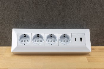 4-fach Steckdosenblock, USB-A+C, weiß, 250V~/ 16A, Aufbaumontage, USB 3,1A, PD
