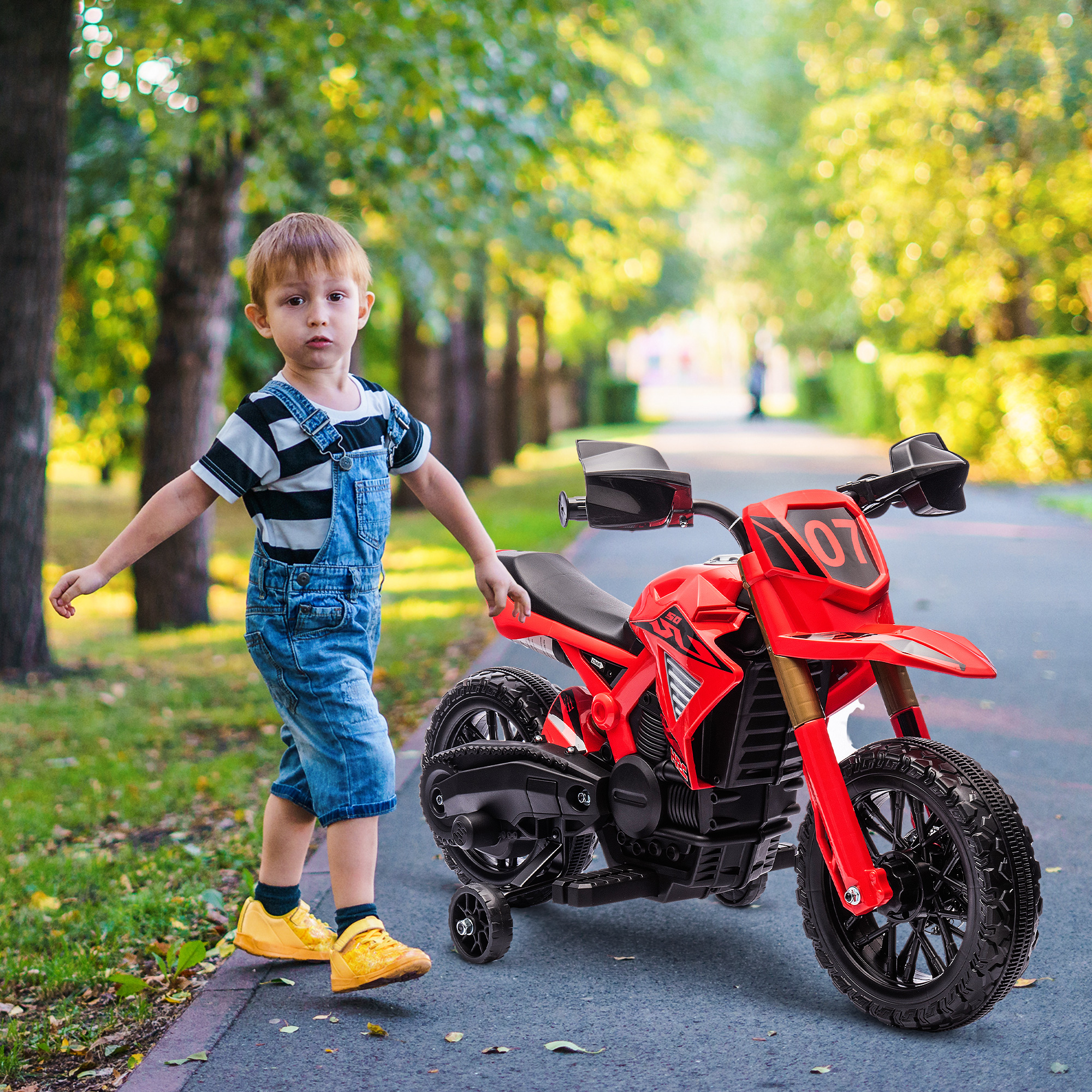 Elektro-Motorrad für Kinder, 6V Batterie-Antrieb, Stützräder, Hupe, Startgeräusch, 3-8 Jahre, Rot