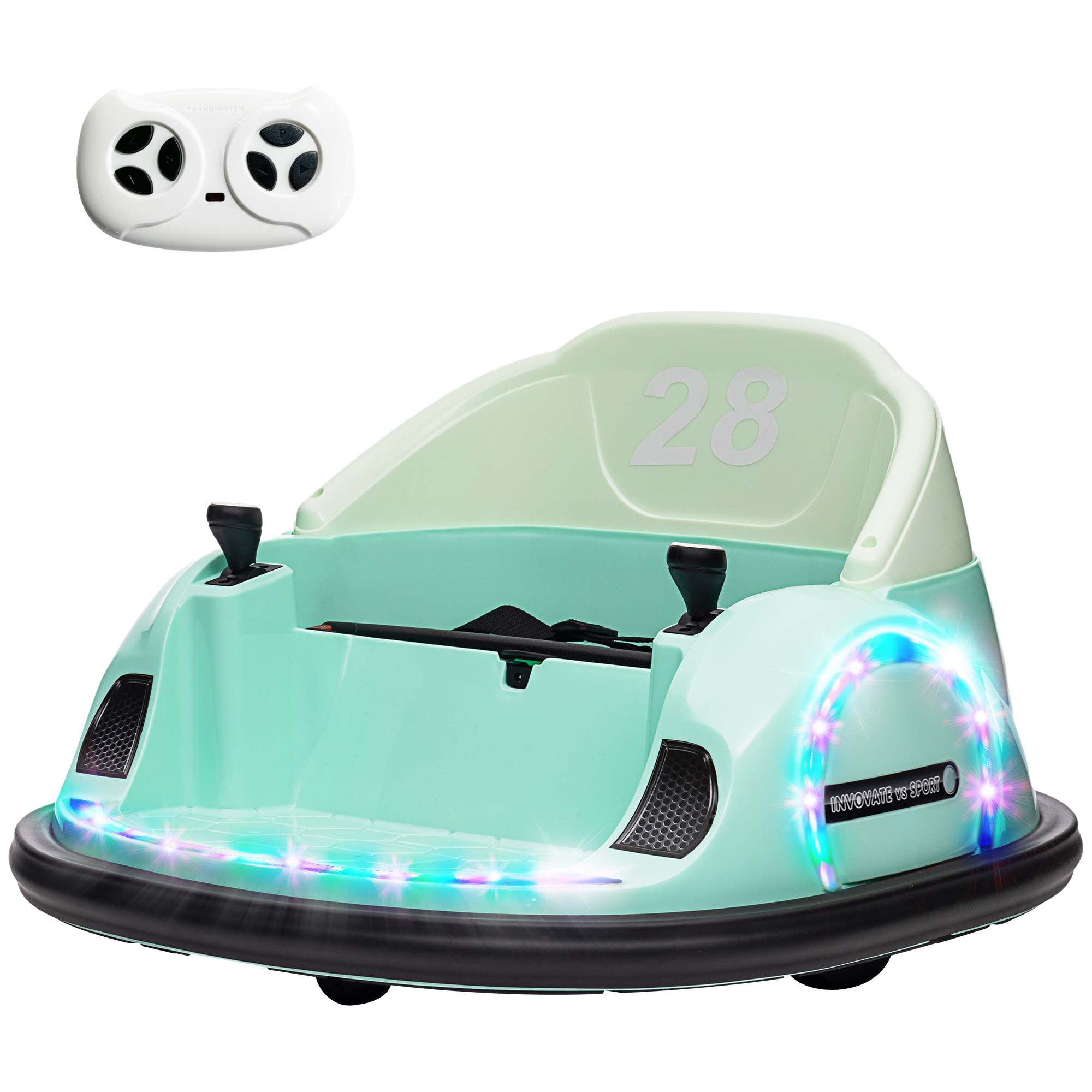 Autoscooter, 360° Rotation, 2 km/h Geschwindigkeit, Sicherheitsgurt, LED-Lichter, Musik und Hupe, Grün Autoscooter, 360° Rotation, 2 km/h Geschwindigkeit, Sicherheitsgurt, LED-Lichter, Musik und Hupe, Grün
