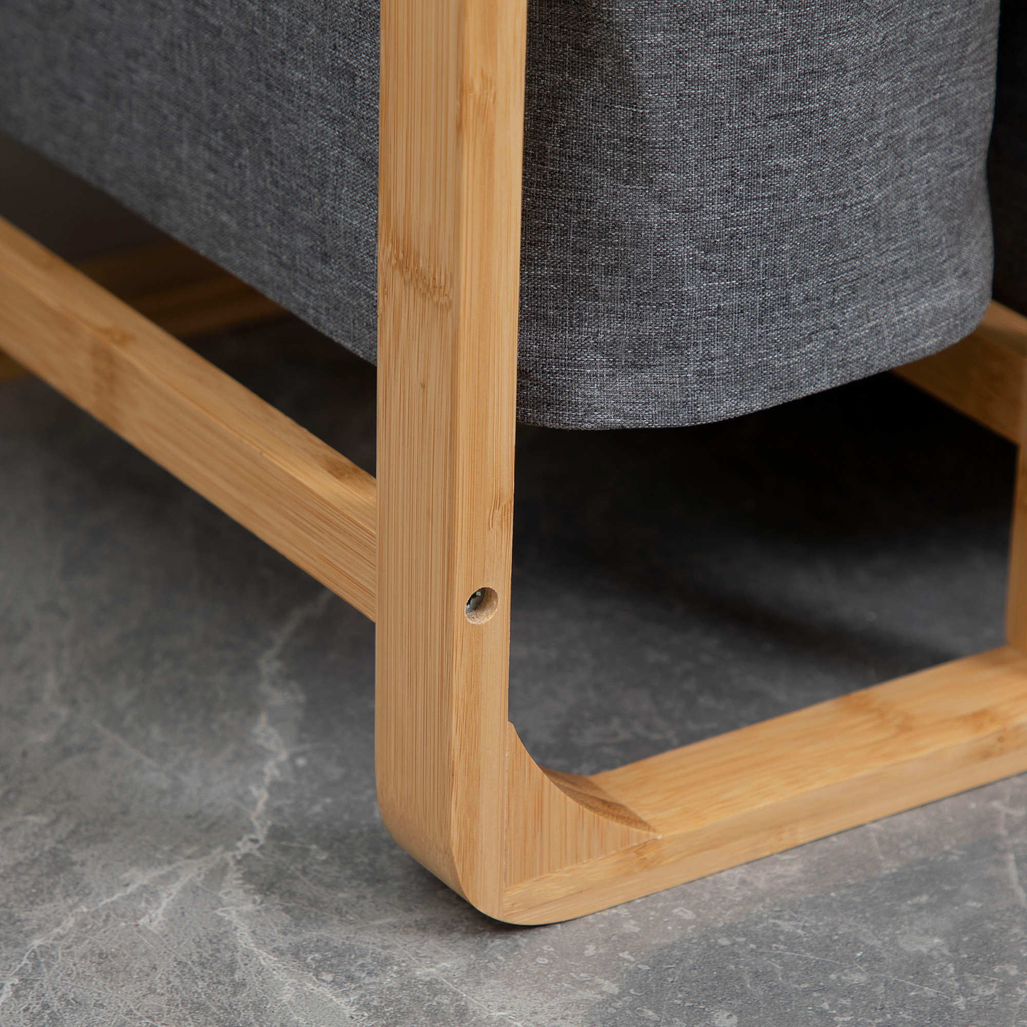 Wäschekorb aus Bambus , 3 abnehmbare Körbe 50 cm x 32 cm x 69,7 cm Natur Grau