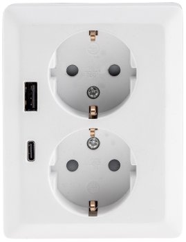 MILOS Schutzkontakt-Steckdose 2-fach, 250V~/ 16A, 1x UP, USB A+C/PD, weiß matt