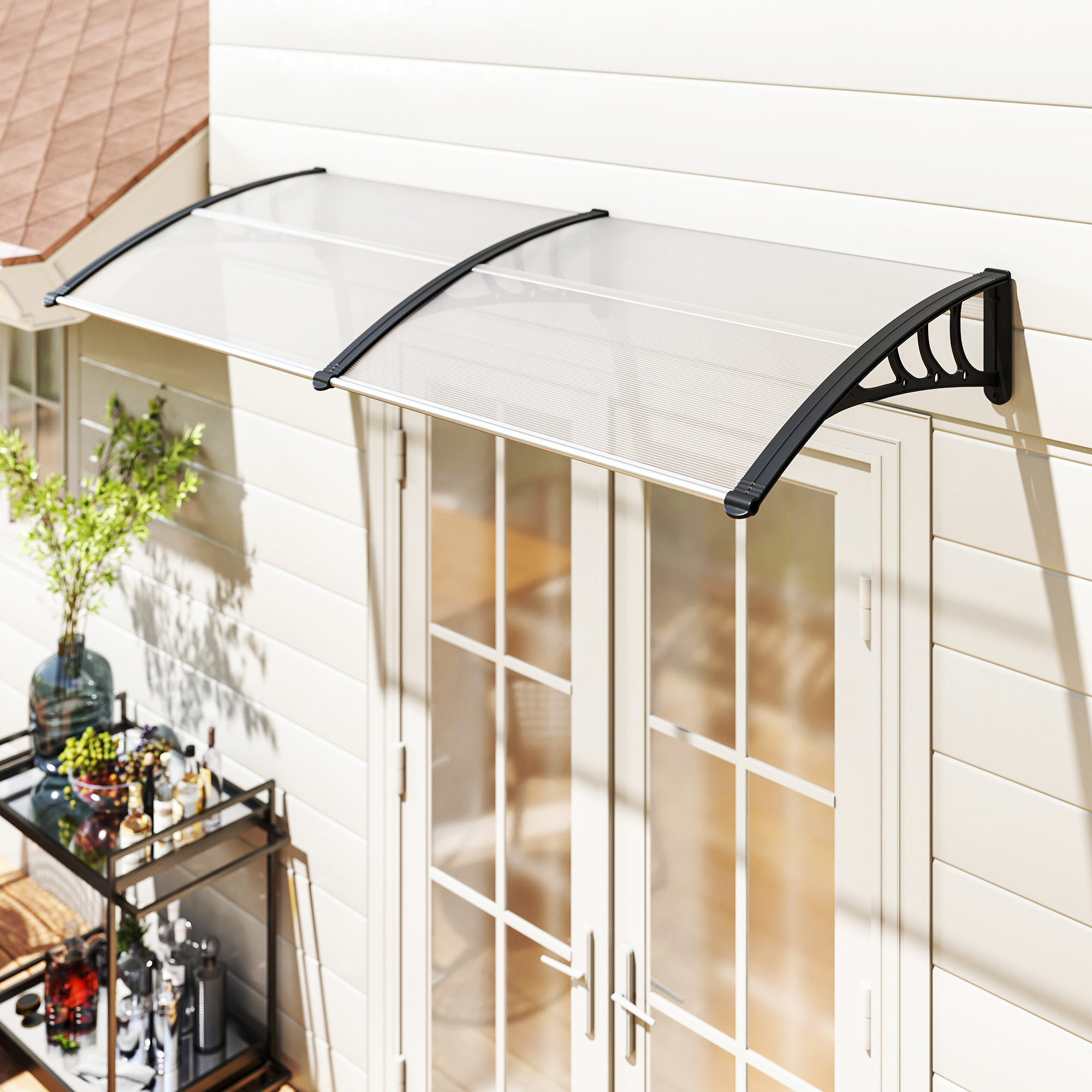 Pultvordach Vordach für Haustür 75x195x23 cm Überdachung 5mm Polycarbonat Sonnenschutz Regenschutz für draußen Alu Transparent