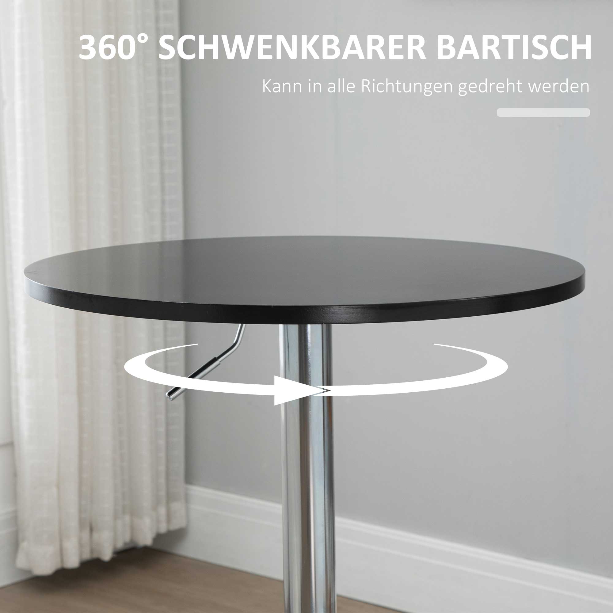 Bartisch modern rund Esstisch 360° Drehtisch höhenverstellbarer Bistrotisch Stehtisch Küchentisch Stahl Schwarz Ø61 x 70-90 cm