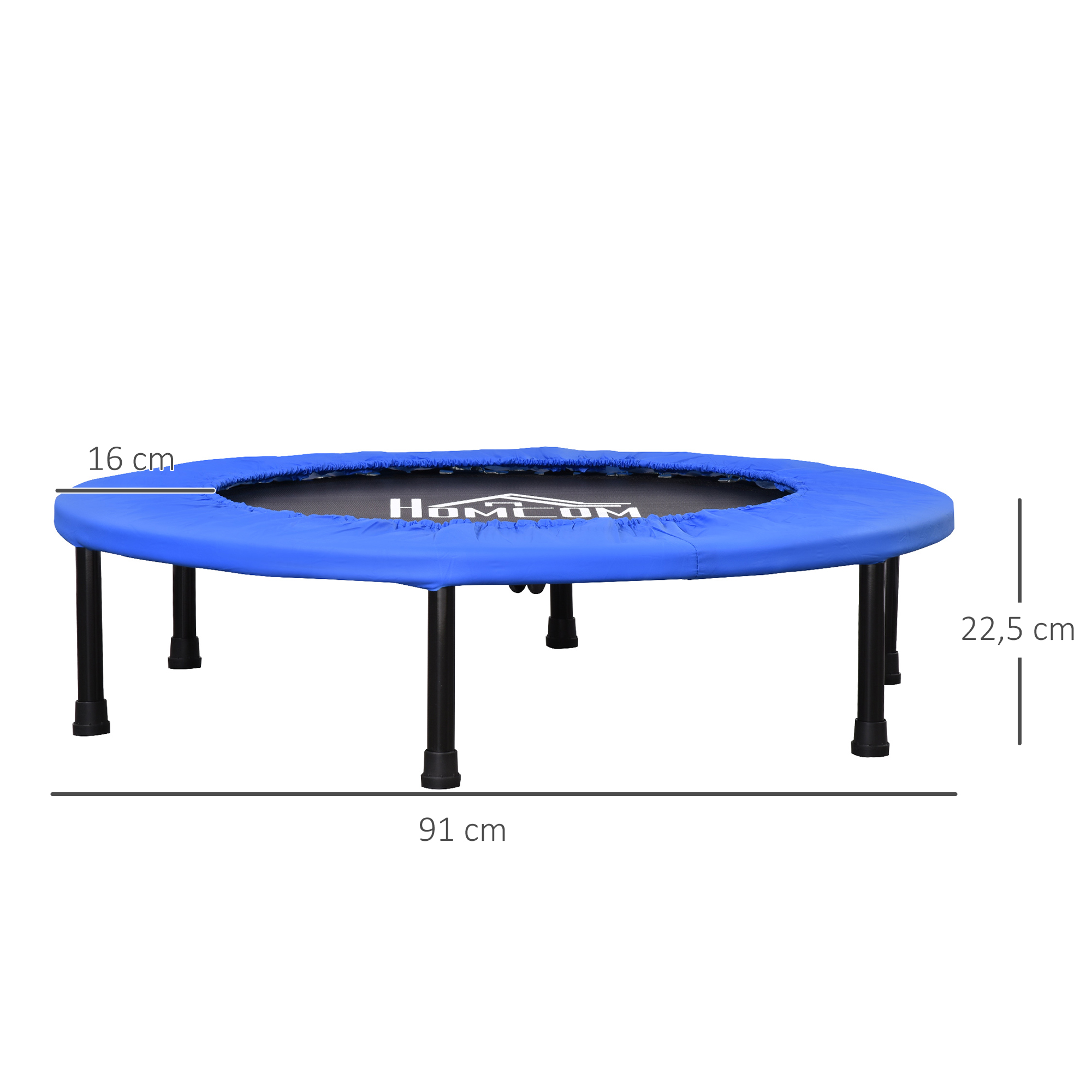 itness Trampolin Ø91 cm Mini Trampoline mit rutschfesten Füßen 100kg Belastbar Ø91 x 22,5H cm Schwarz+Blau