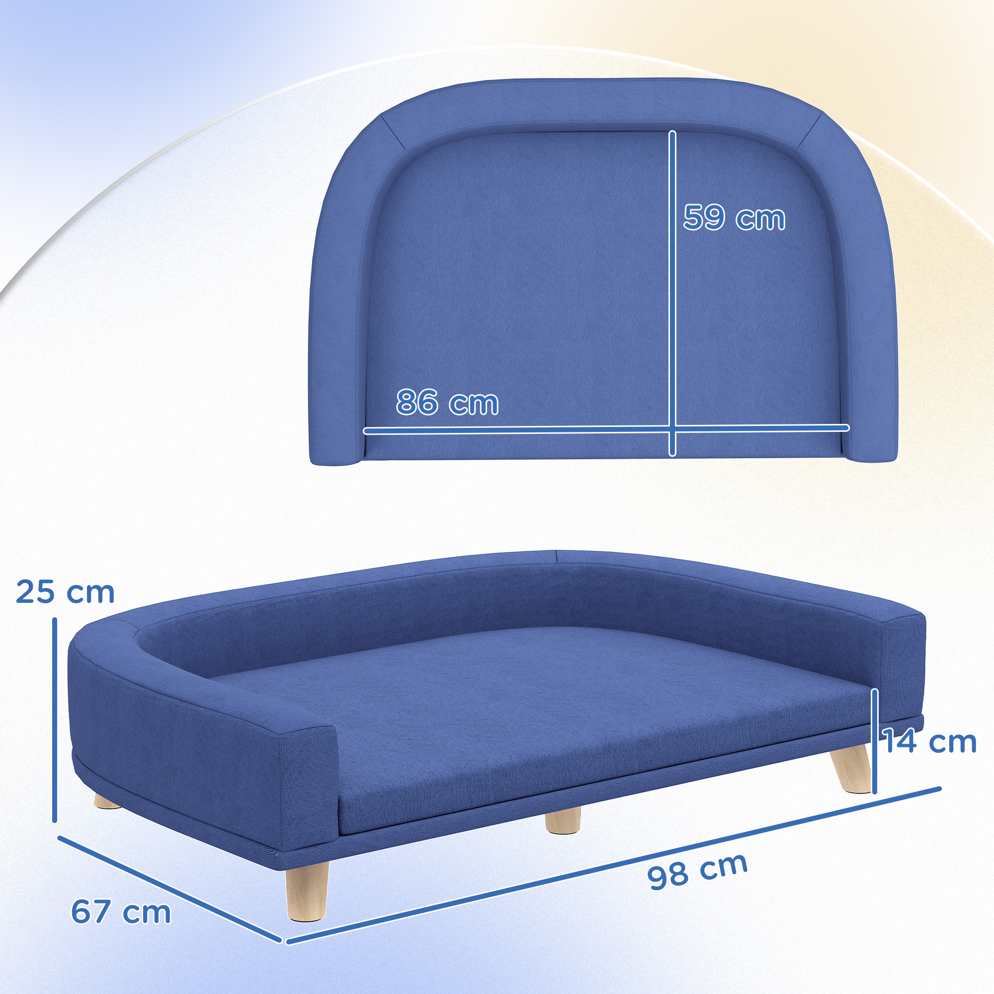 Hundebett Hundesofa Haustiersofa, Eukolyptusholz, 98 x 67 x 25 cm, Blau