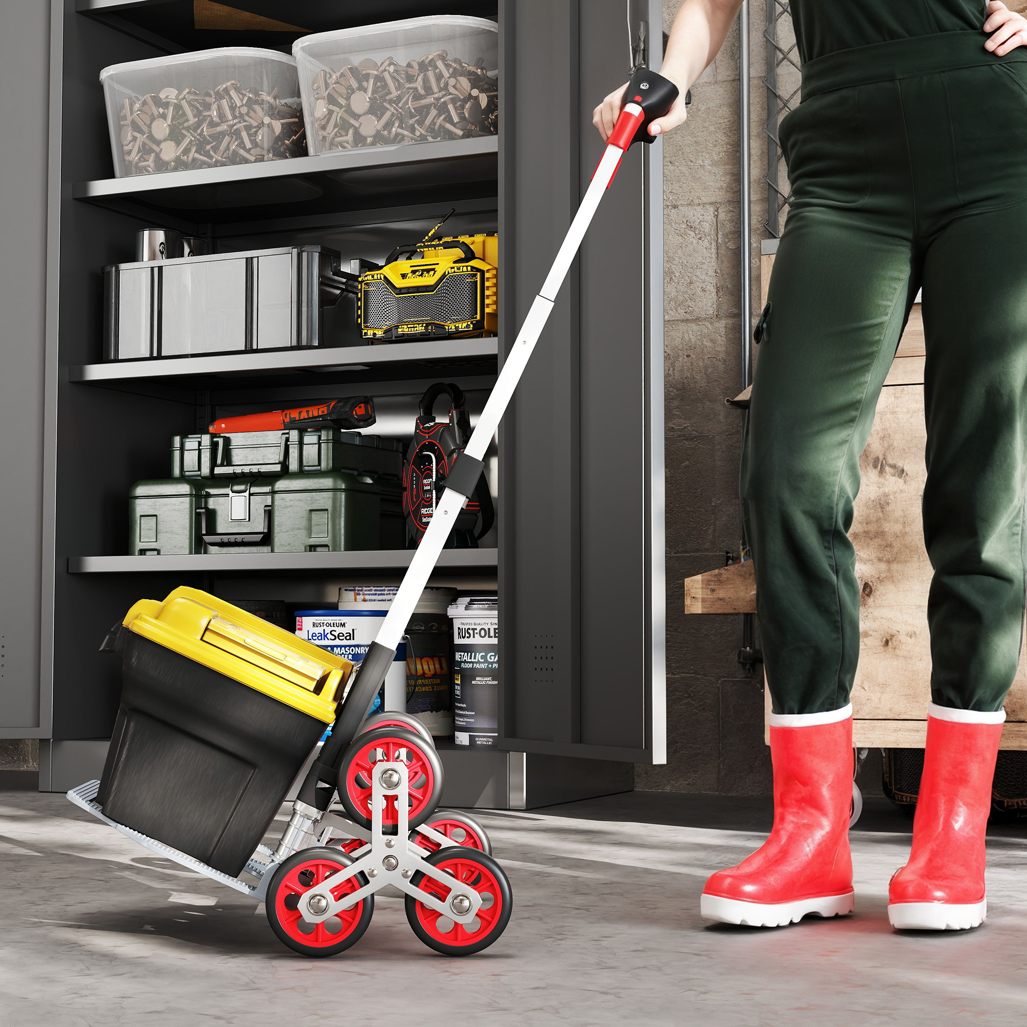 Faltbarer Treppensteiger-Trolley, 6-Rad-System, trägt 70 kg, Aluminium, Rot