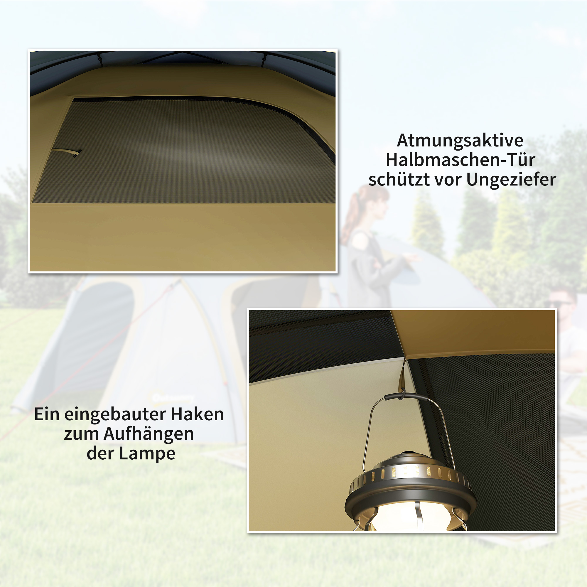 Campingzelt für 4 Personen, wasserdicht Tunnelzelt mit 2 Türen Haken Packtasche 3,45 x 2,4 x 1,3 m Hellblau