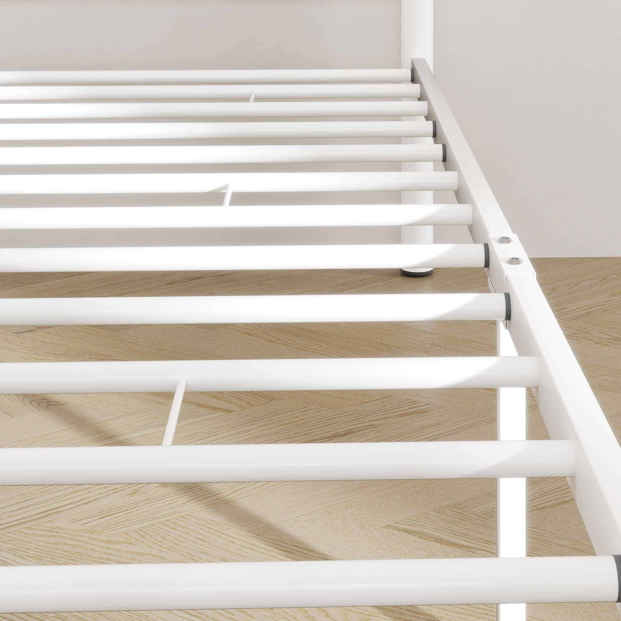 Einzelbettgestell mit hohem Kopfteil, Leichte Montage, Stauraum unter dem Bett, Stahl, Weiß