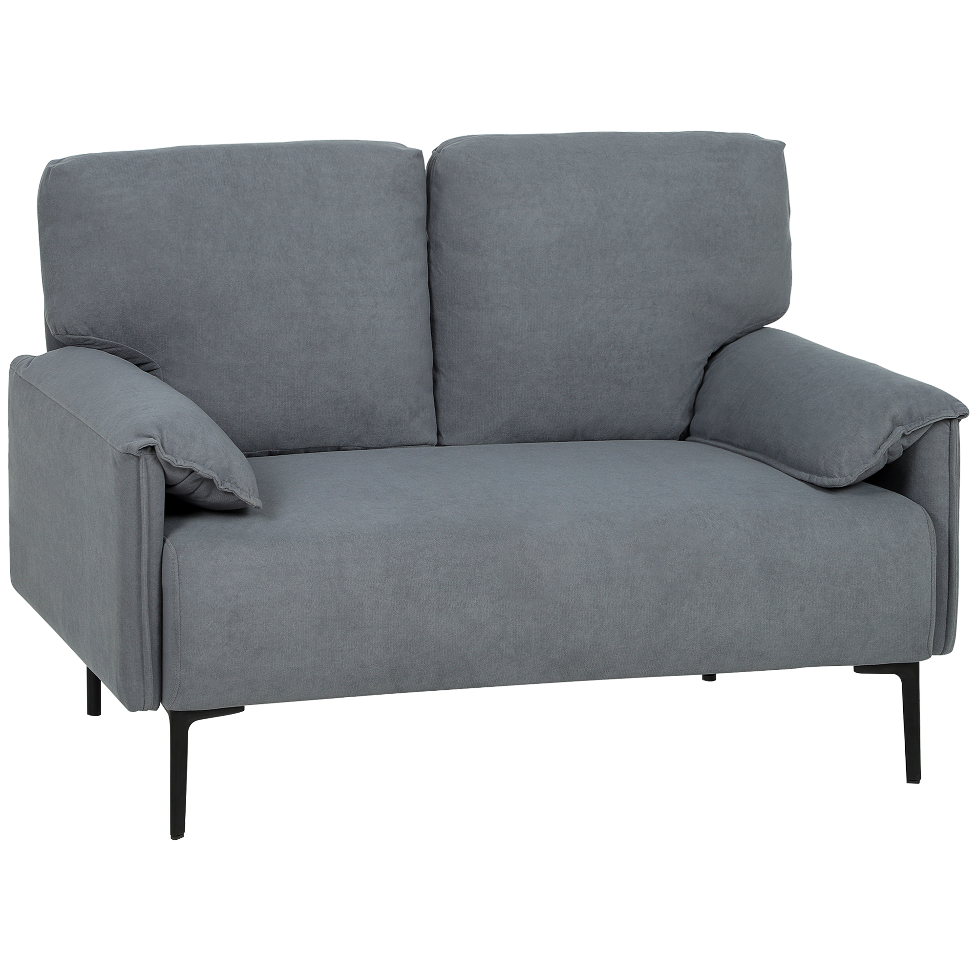 2-Sitzer-Sofa, dicke Kissen, samtiger Bezug, Polstersofa, Schwarz