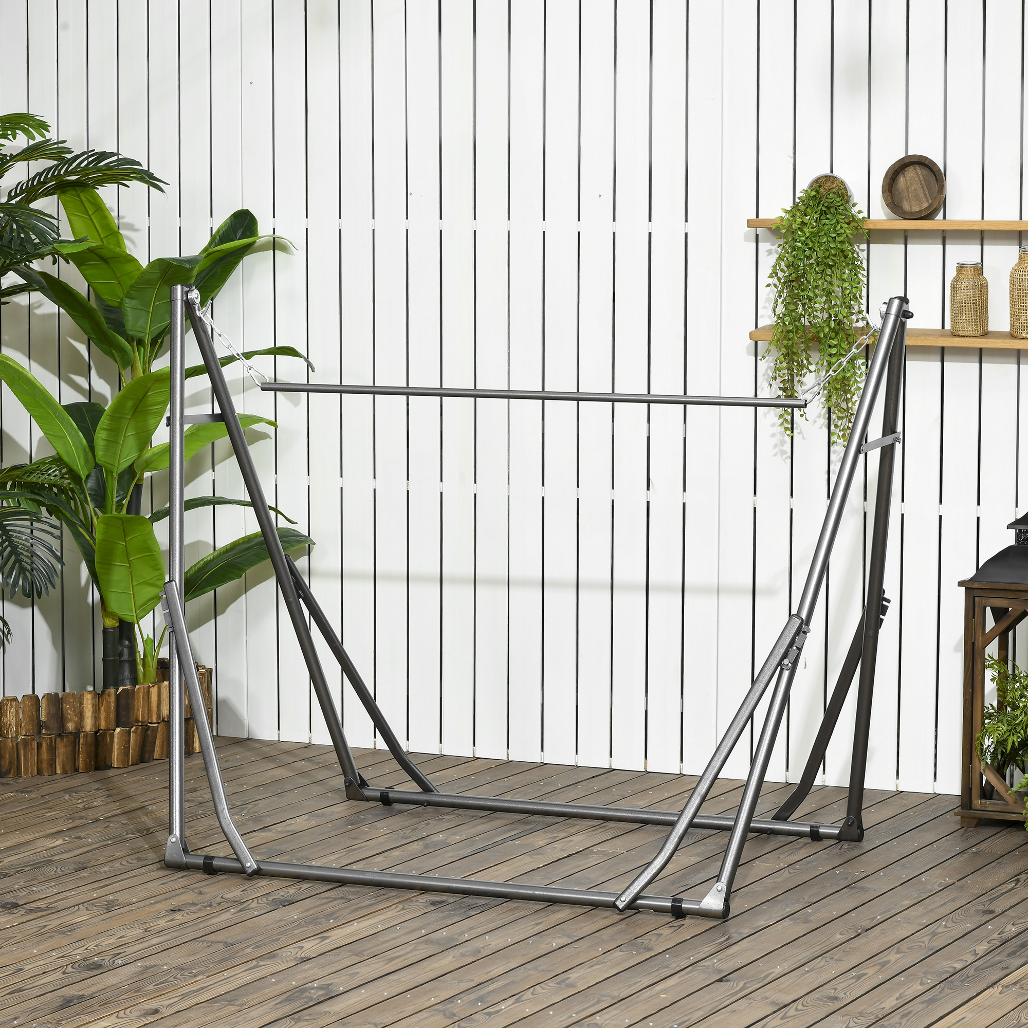 2-in-1 Hängemattenständer, wetterbeständig, Wäscheständer, 290 cm x 92 cm x 88 cm, Schwarz