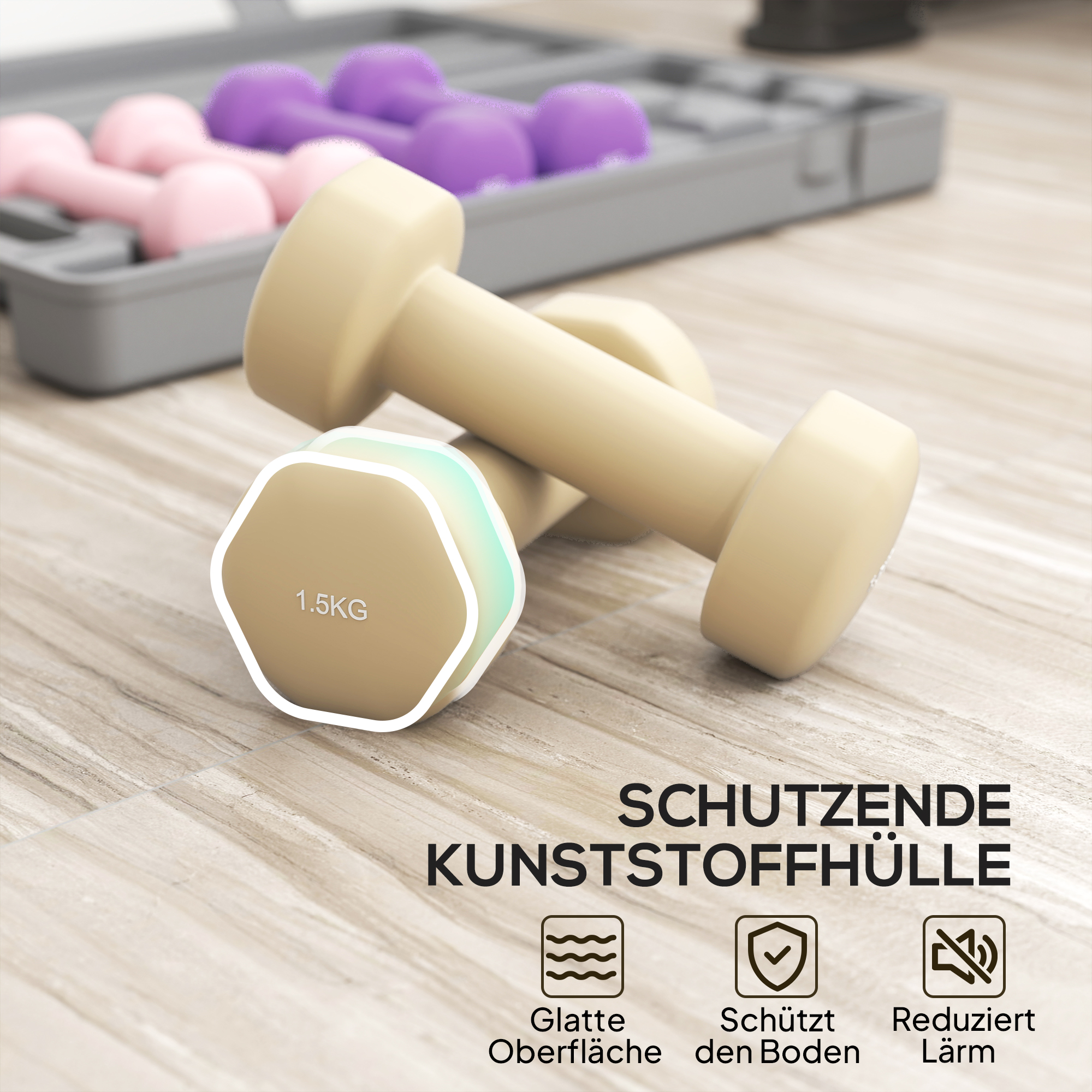 Hantelset 6er Set Hanteln mit Koffer, Gewichten, 0,5kg, 1kg, 1,5kg verstellbar für Zuhause, Fitnessstudio