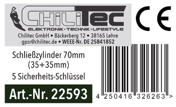 Schließzylinder 70mm (35+35mm), Profil-Zylinder, 5 Sicherheits-Schlüssel